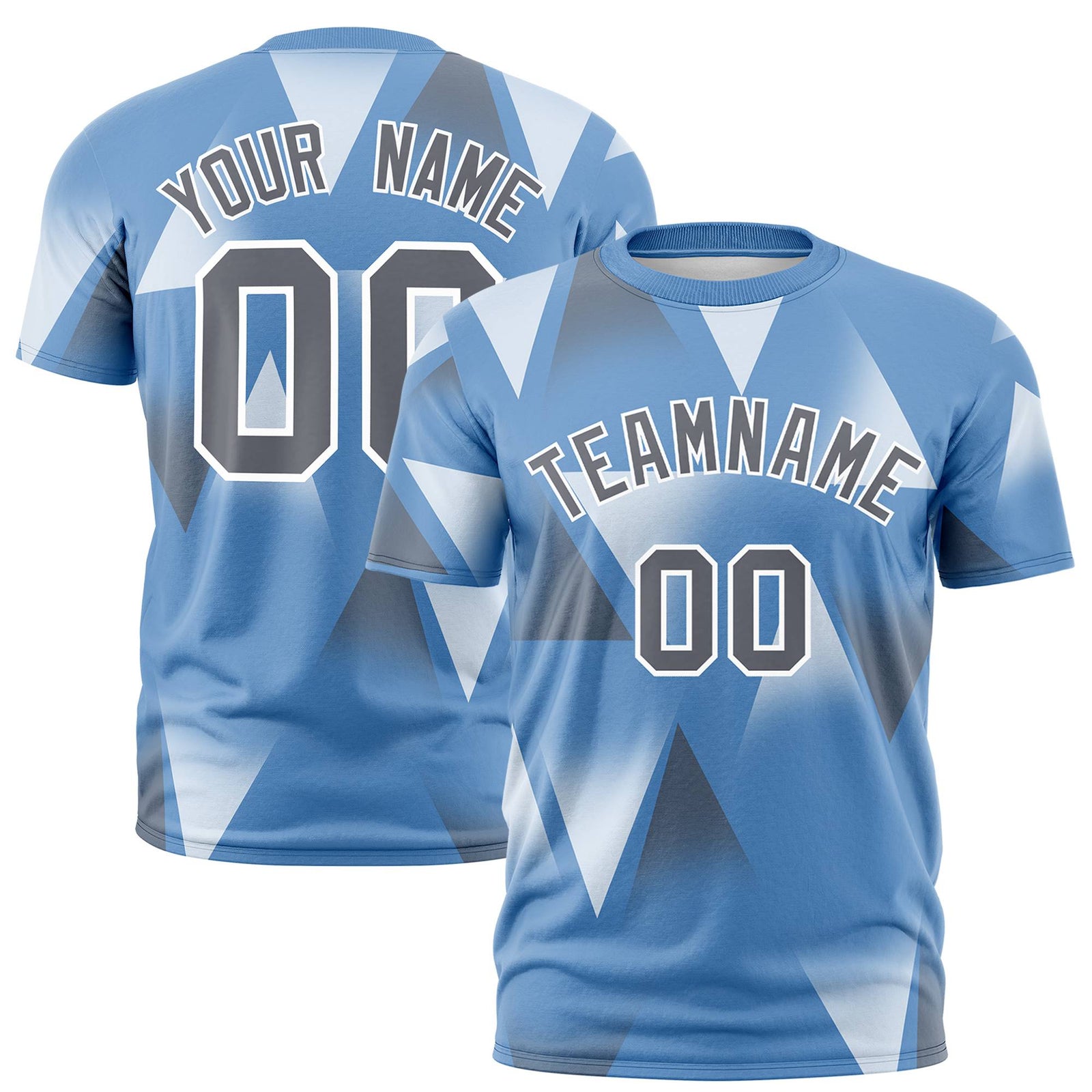Custom Powder Blue White-Gray Personalized Triangular Pattern Performance T-Shirt