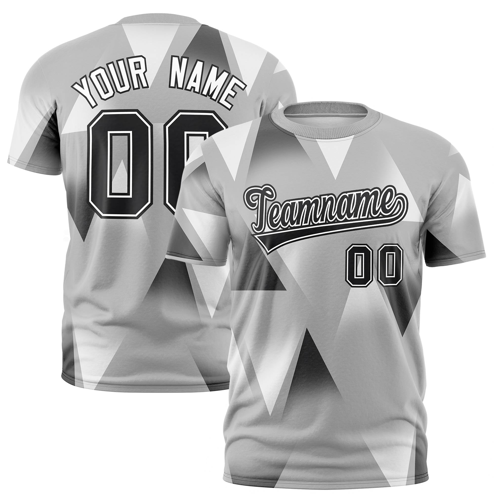 Custom Gray Black-White Personalized Triangular Pattern Performance T-Shirt