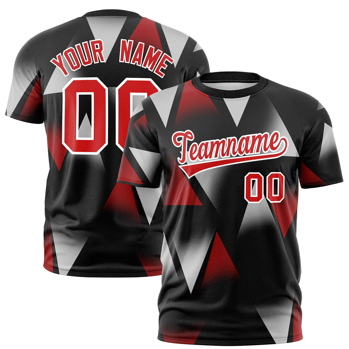 Custom Black Red-Gray Personalized Triangular Pattern Performance T-Shirt