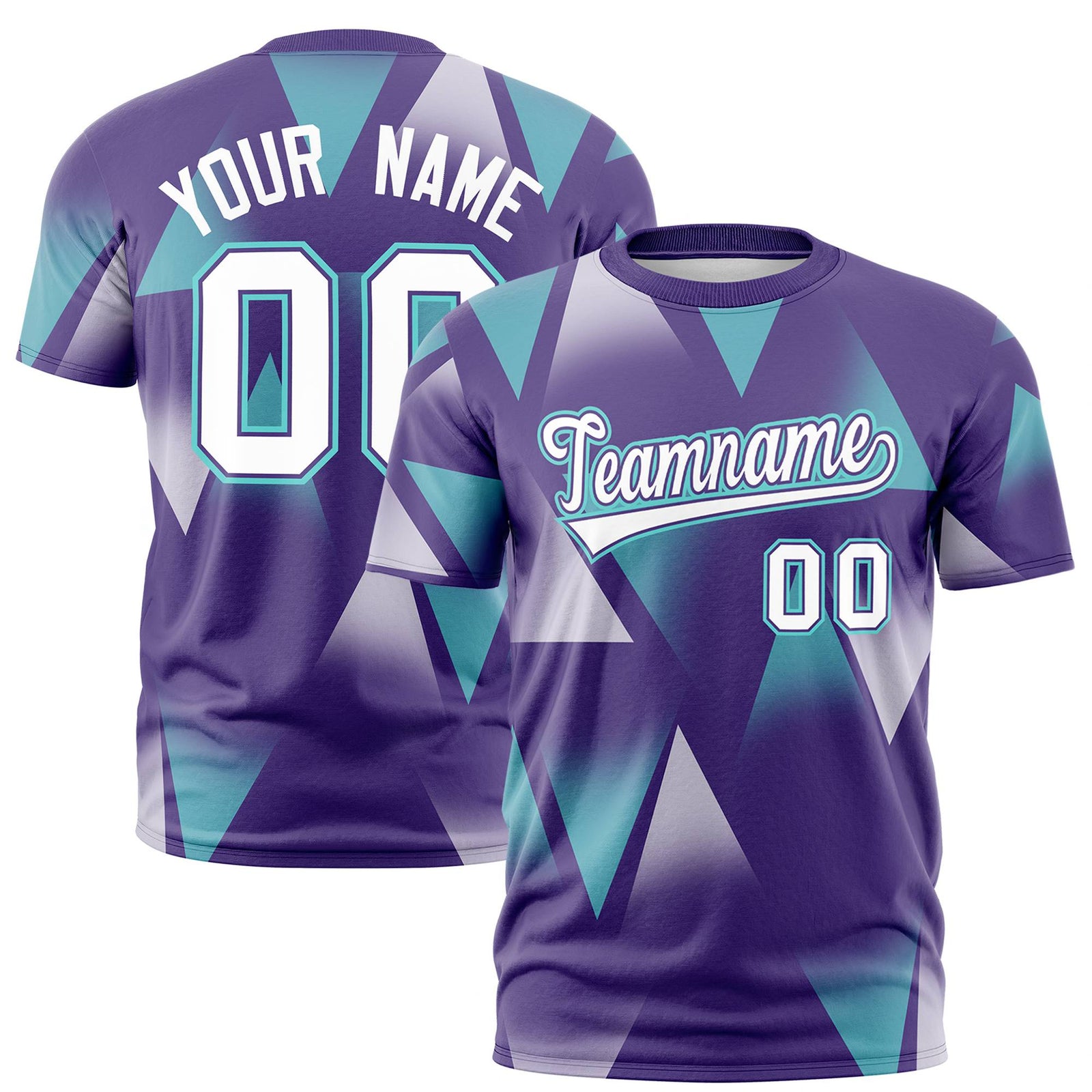 Custom Purple Aqua-White Personalized Triangular Pattern Performance T-Shirt