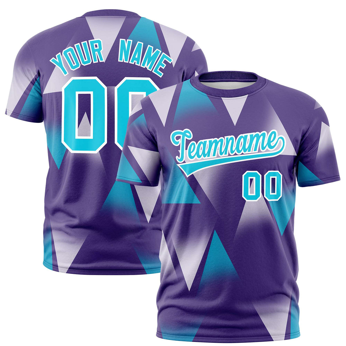Custom Purple White-Aqua Personalized Triangular Pattern Performance T-Shirt