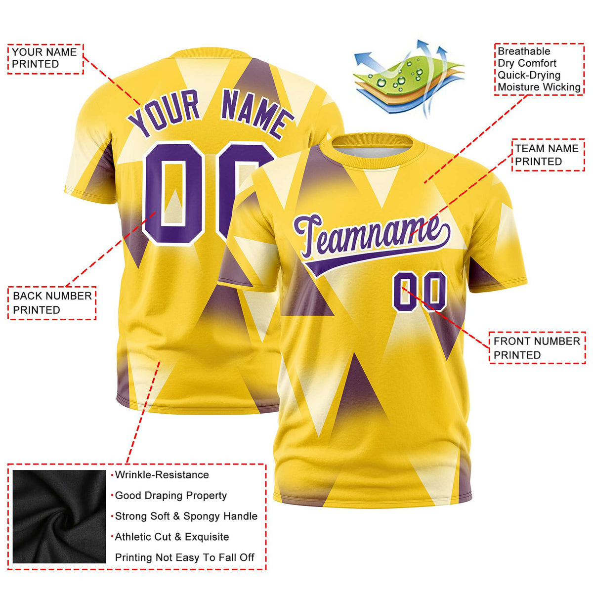 Custom Gold01 Purple-White Personalized Triangular Pattern Performance T-Shirt