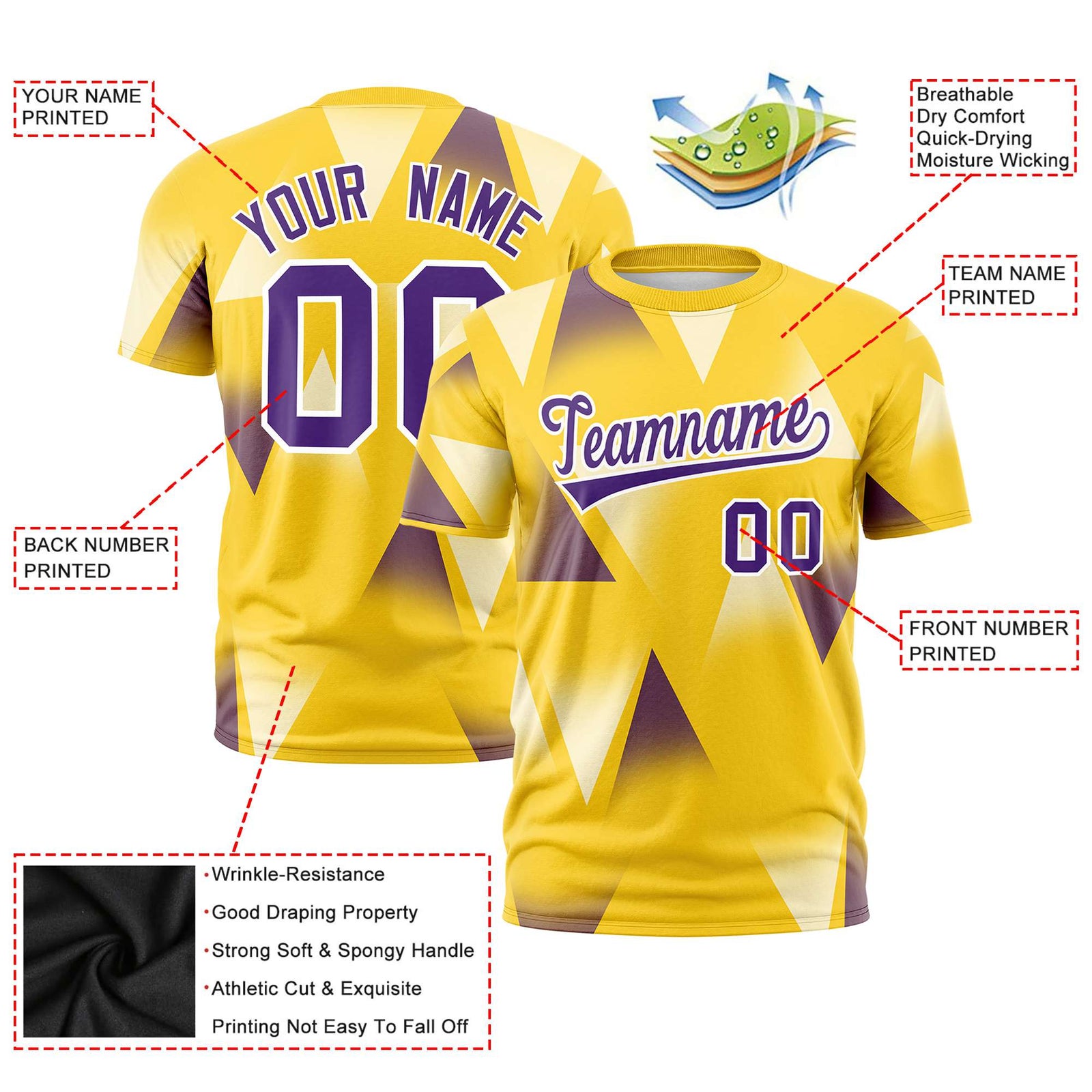 Custom Gold01 Purple-White Personalized Triangular Pattern Performance T-Shirt