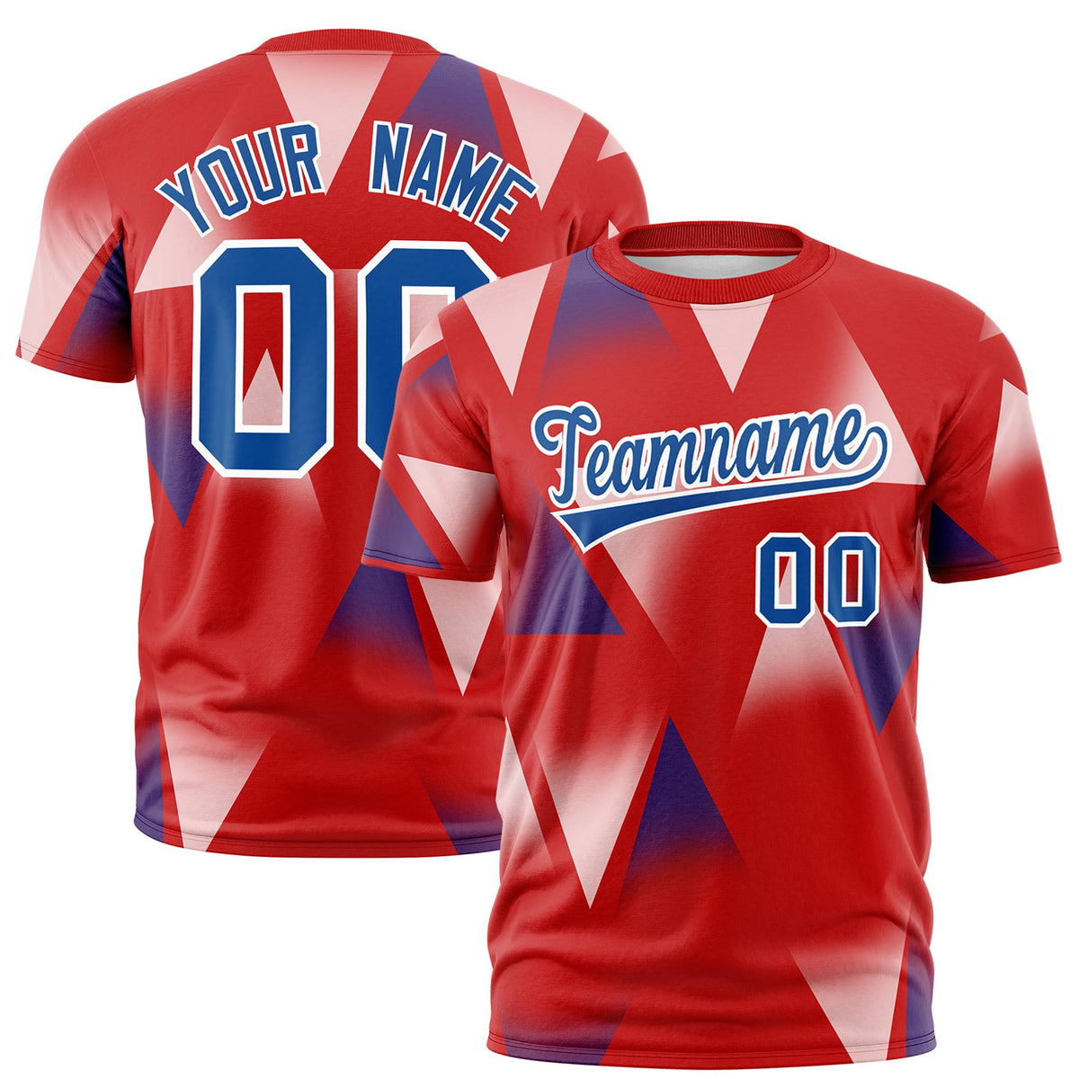 Custom Red White-Royal Blue Personalized Triangular Pattern Performance T-Shirt