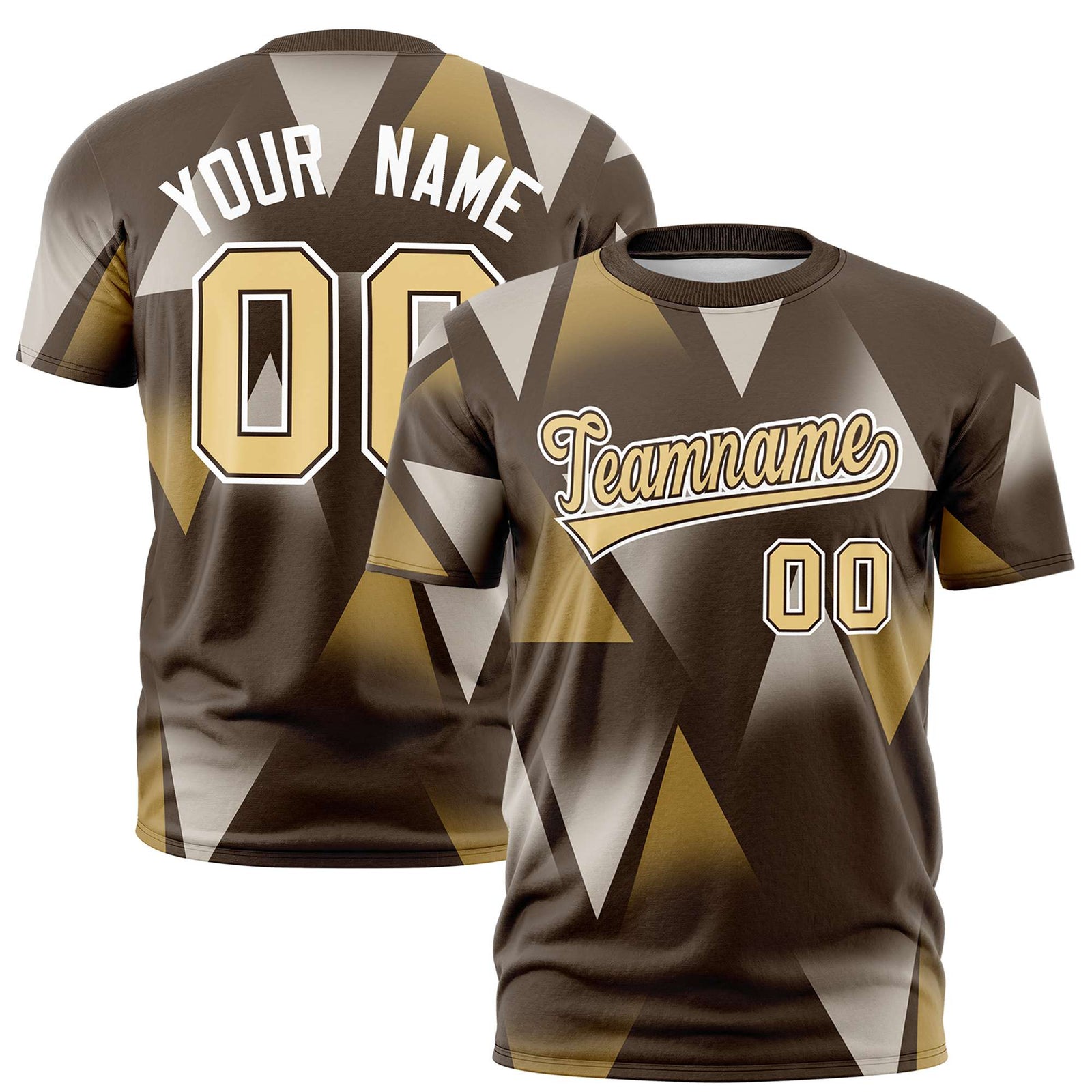 Custom Brown White-Khaki Personalized Triangular Pattern Performance T-Shirt