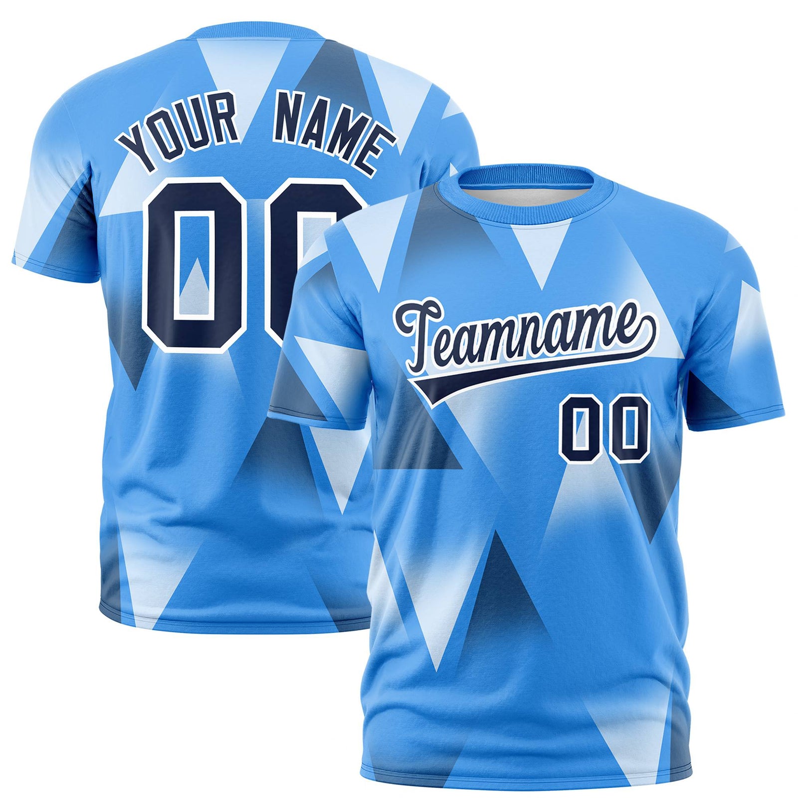 Custom Powder Blue White-Navy Personalized Triangular Pattern Performance T-Shirt