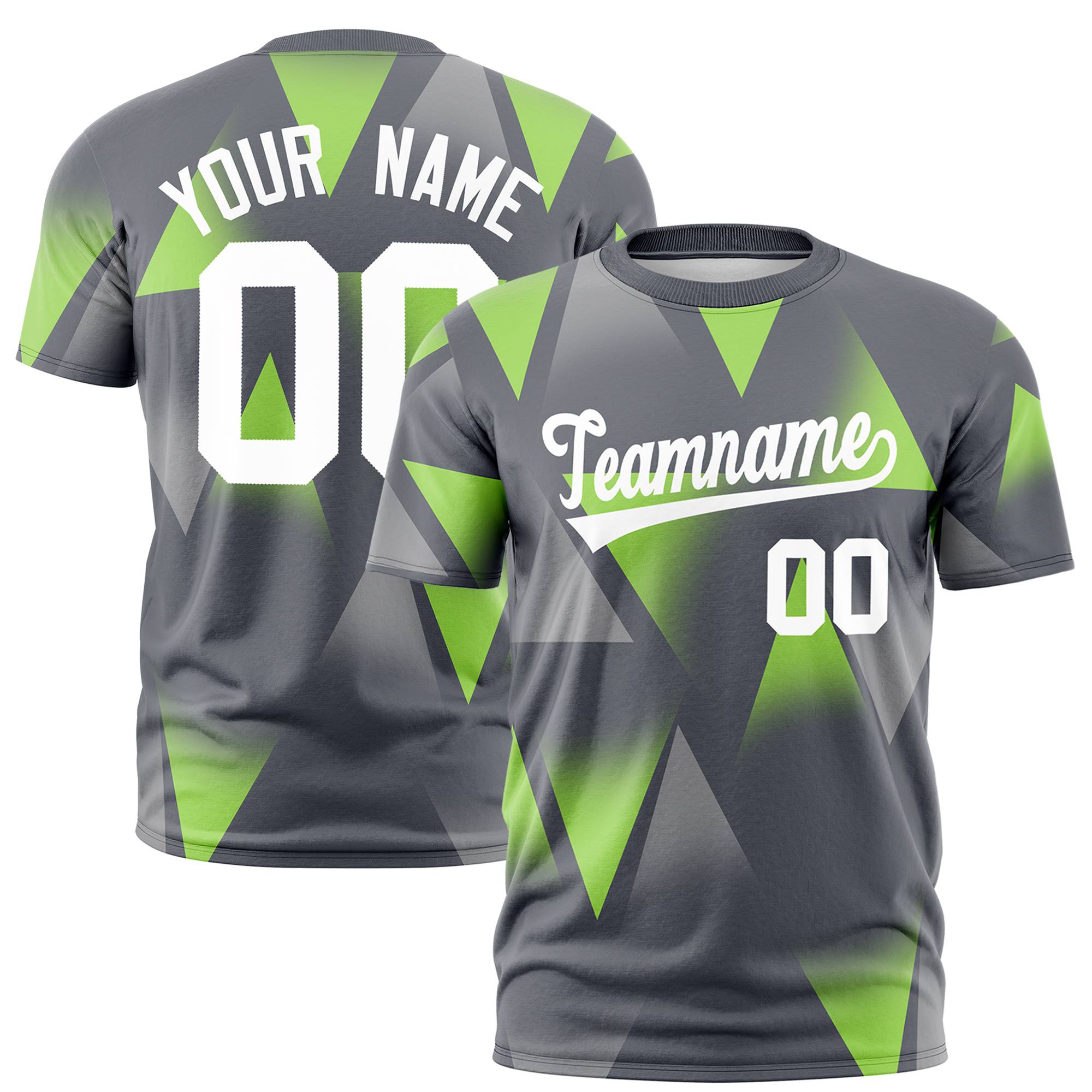 Custom Gray Neon Green-White Personalized Triangular Pattern Performance T-Shirt