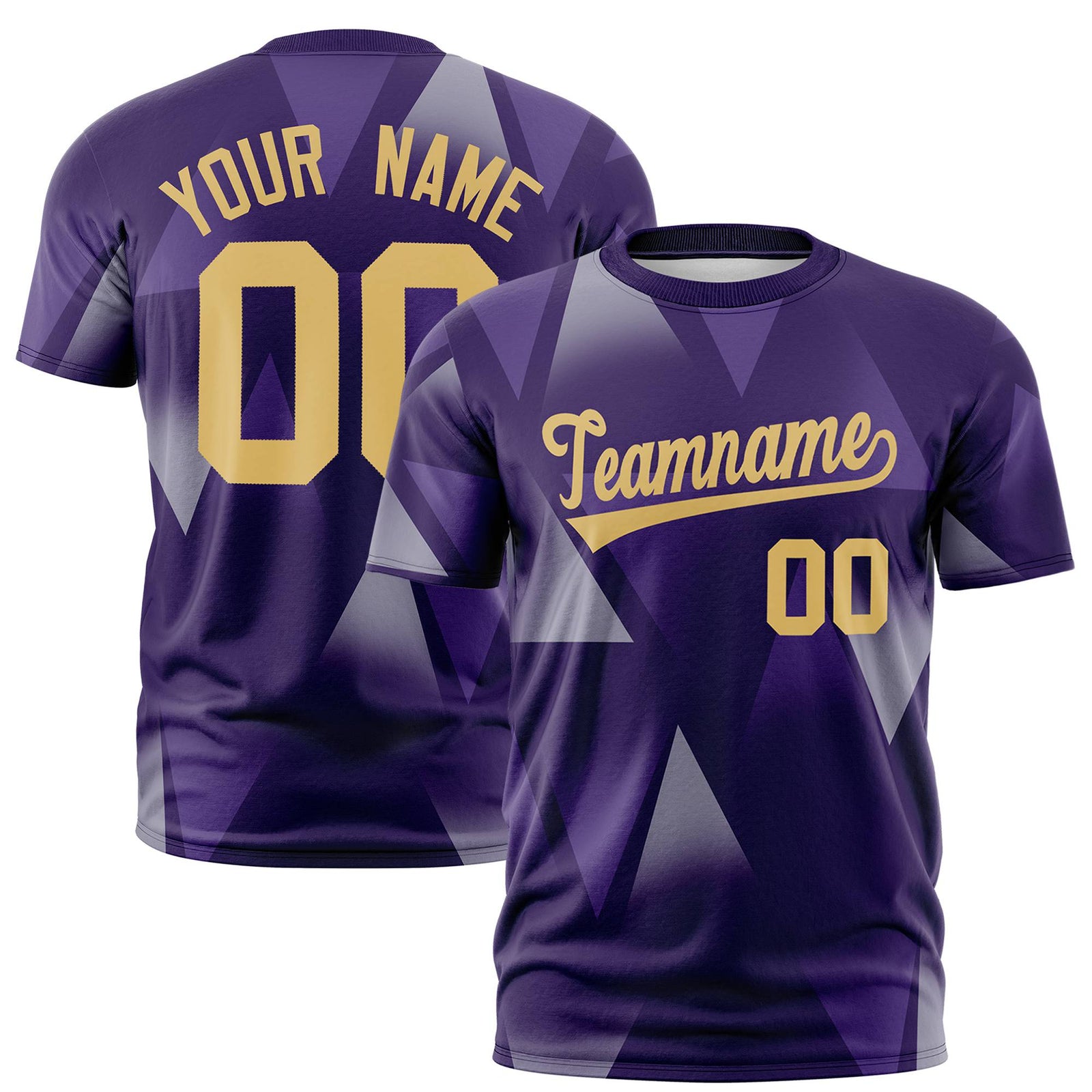 Custom Purple Gray-Old Gold Personalized Triangular Pattern Performance T-Shirt