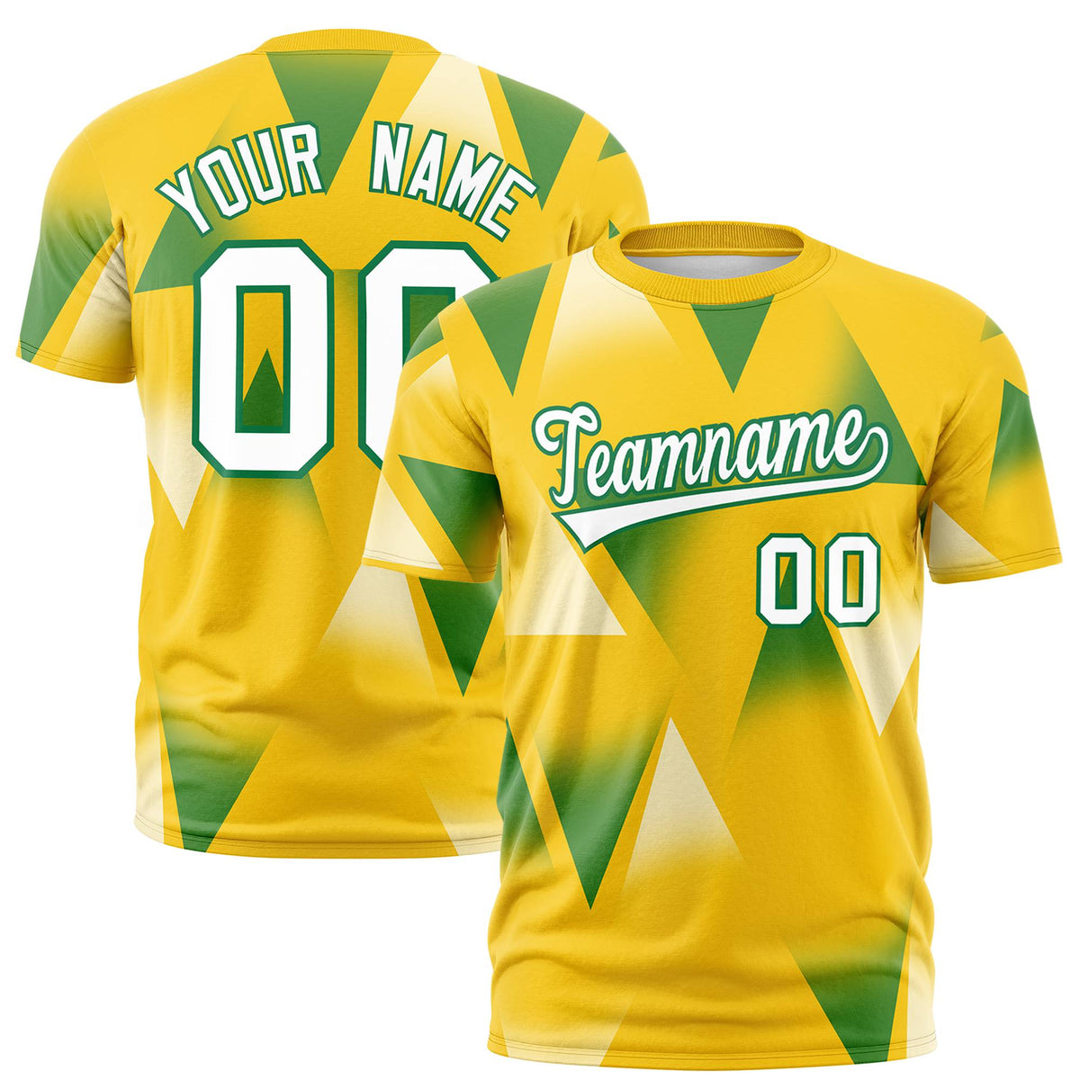 Custom Yellow Green-White Personalized Triangular Pattern Performance T-Shirt