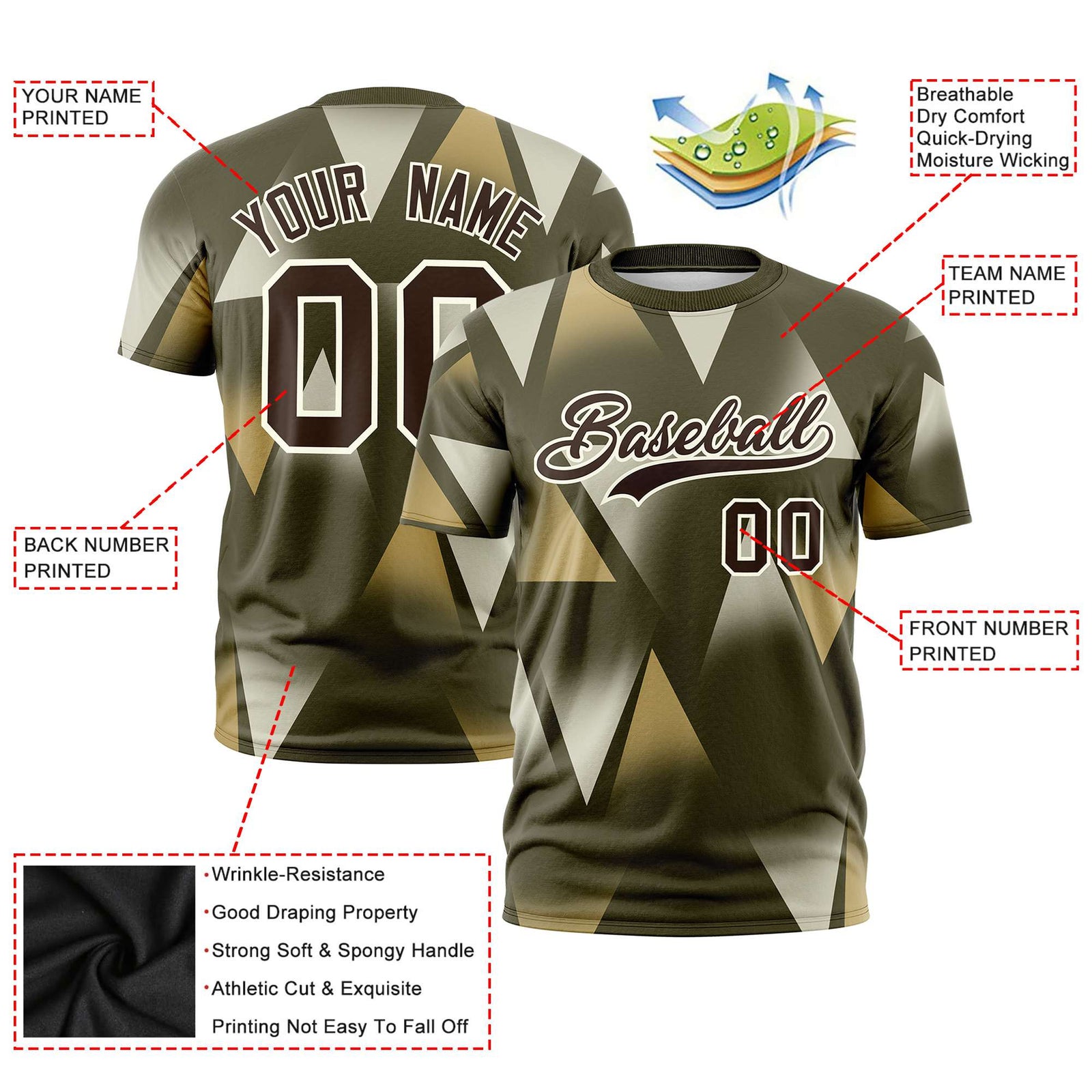 Custom Olive Old Gold-Brown Personalized Triangular Pattern Performance T-Shirt