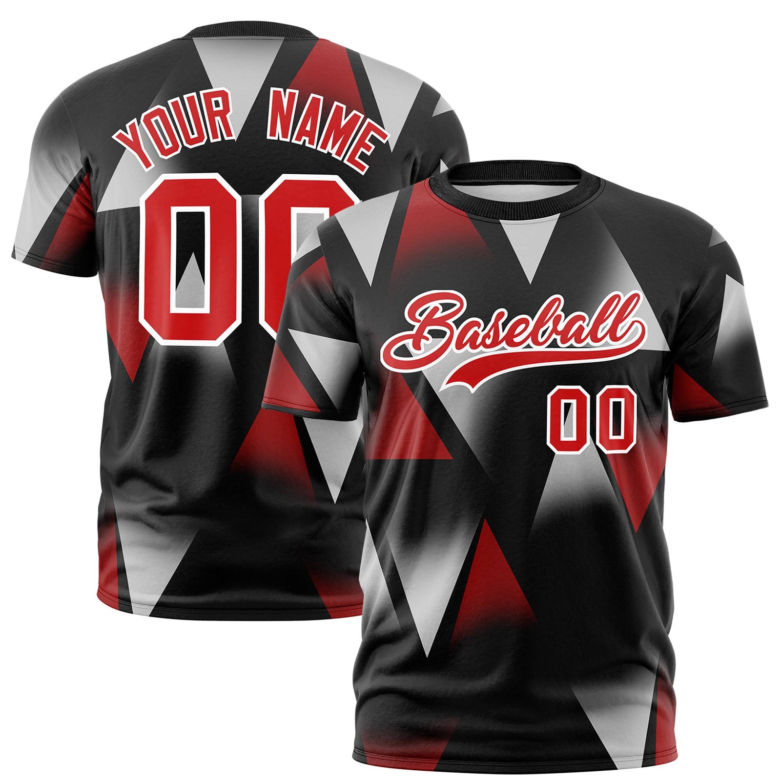Custom Black Red-Gray Personalized Triangular Pattern Performance T-Shirt