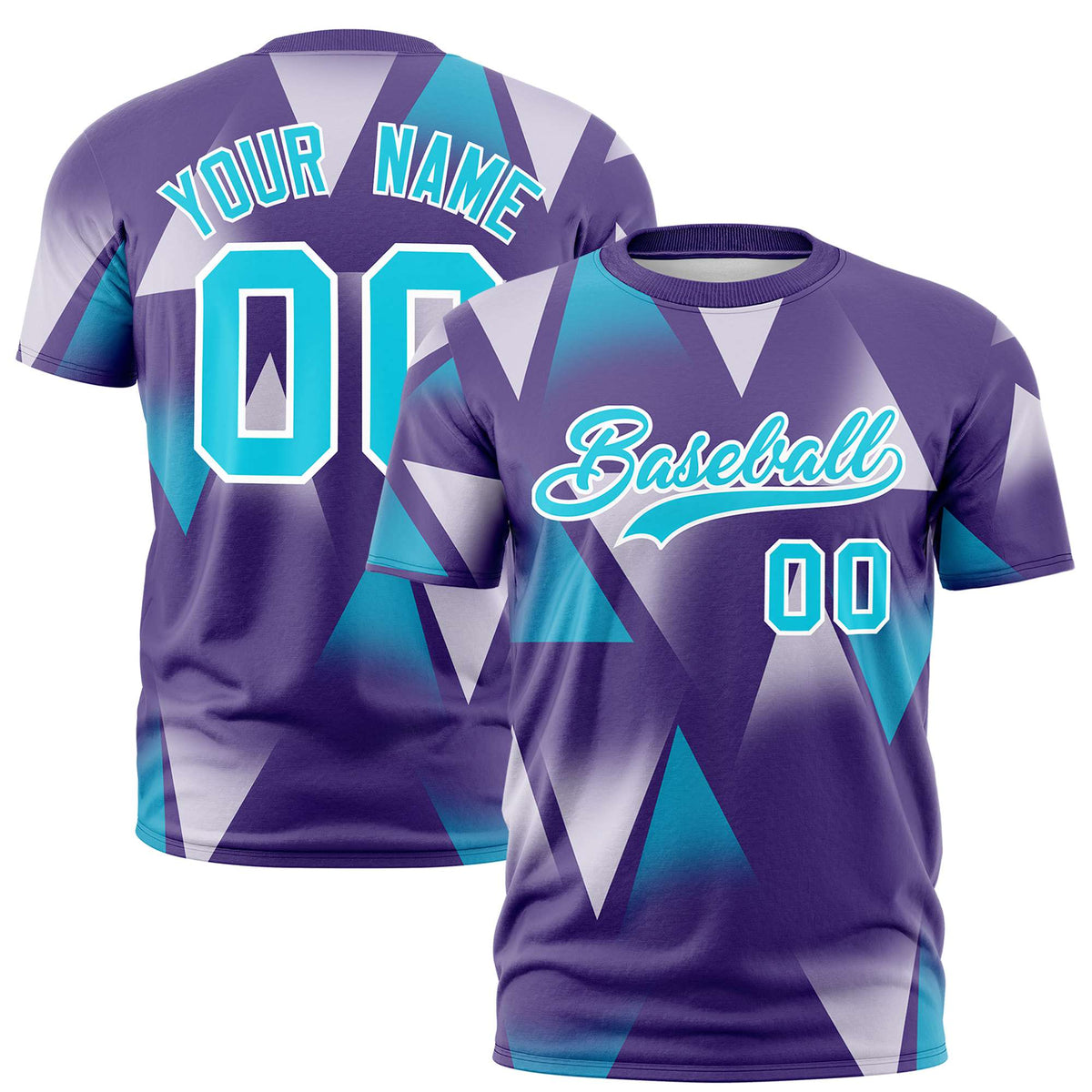 Custom Purple White-Aqua Personalized Triangular Pattern Performance T-Shirt