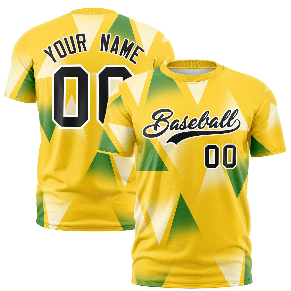 Custom Gold01 Green-Black Personalized Triangular Pattern Performance T-Shirt