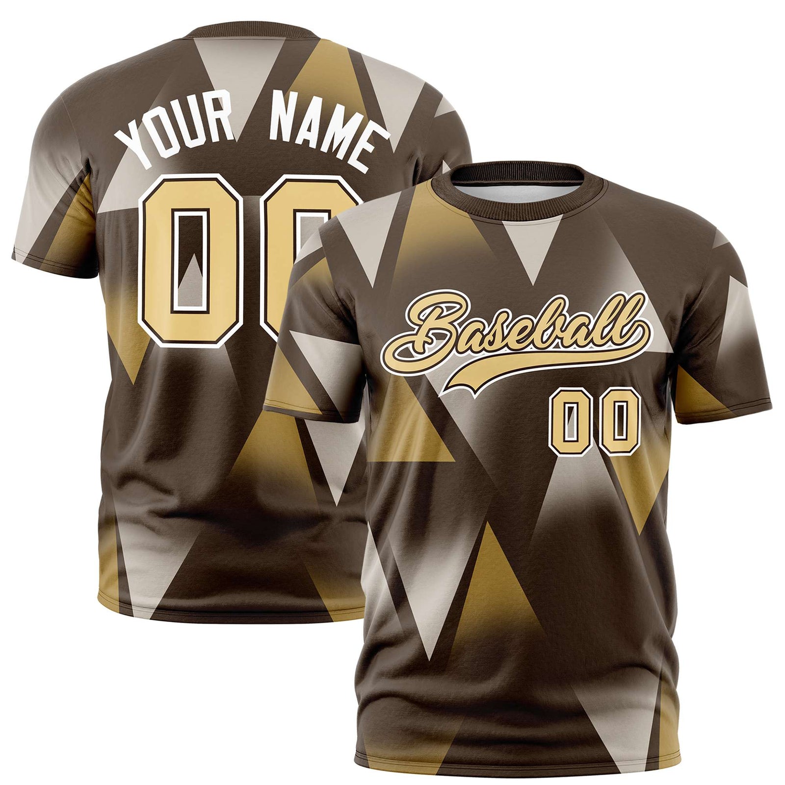 Custom Brown White-Khaki Personalized Triangular Pattern Performance T-Shirt