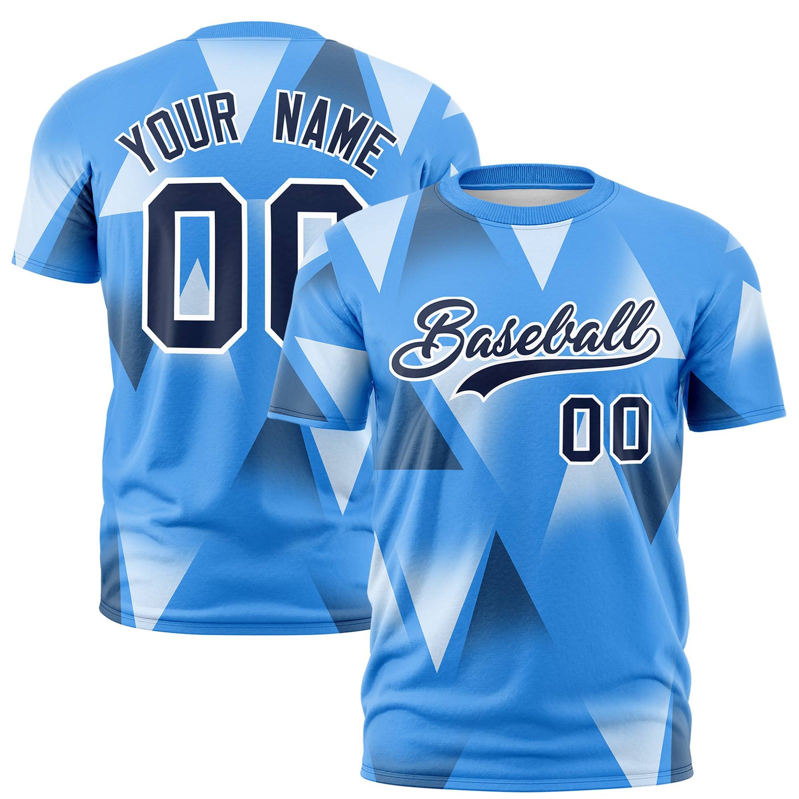 Custom Powder Blue White-Navy Personalized Triangular Pattern Performance T-Shirt