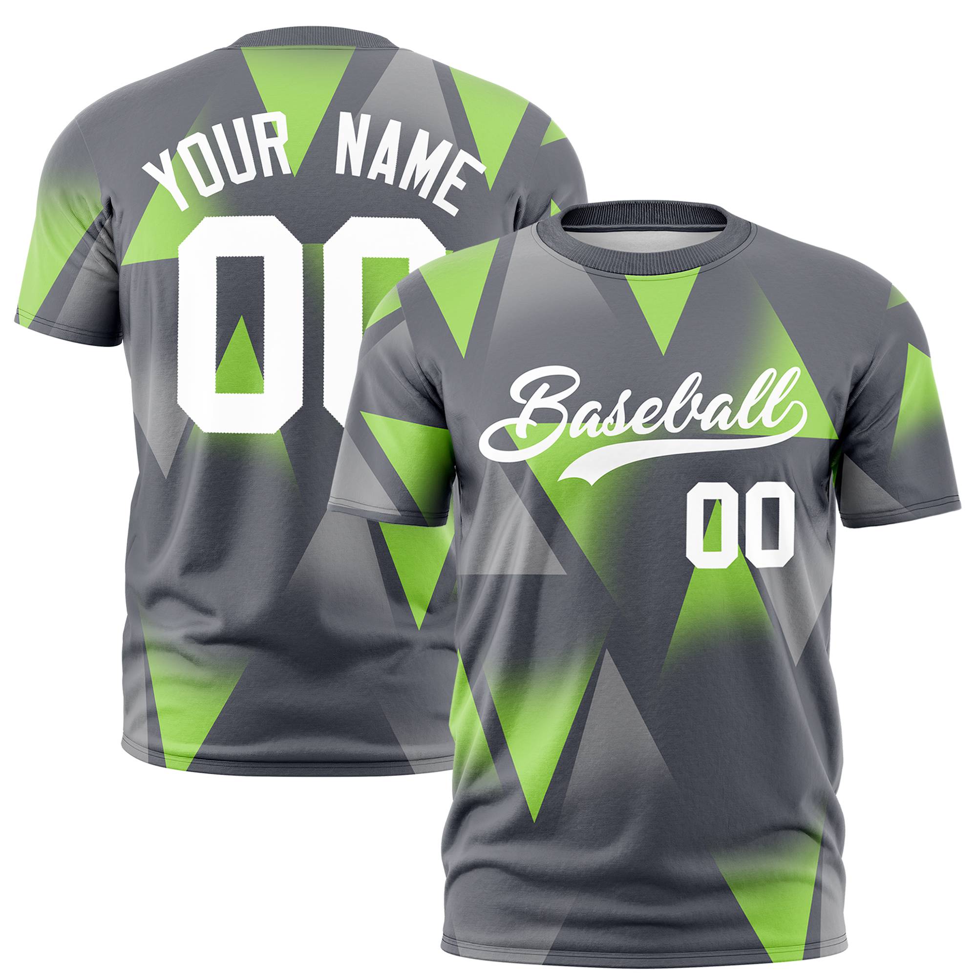 Custom Gray Neon Green-White Personalized Triangular Pattern Performance T-Shirt