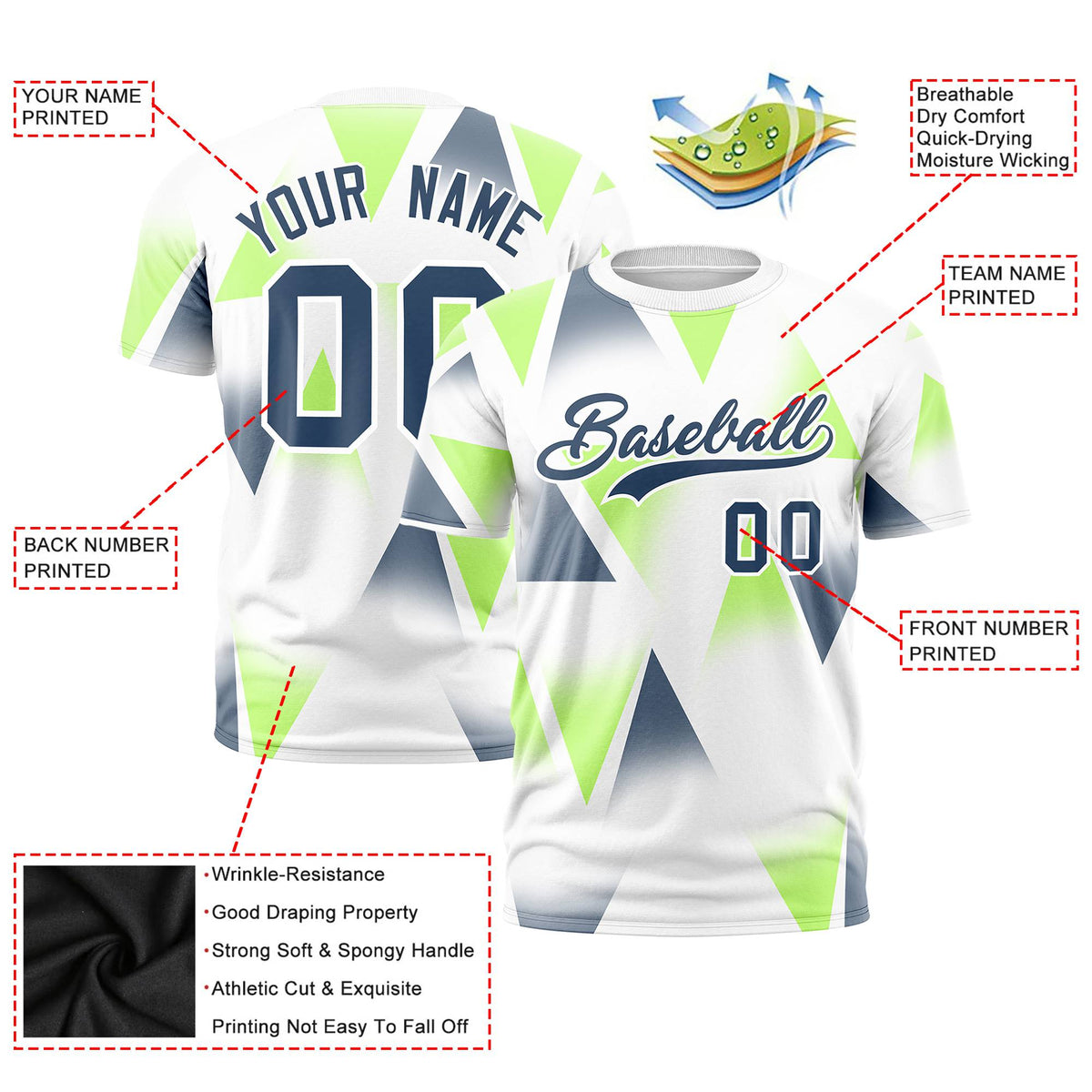 Custom White Neon Fluorescent Green-Gray Personalized Triangular Pattern Performance T-Shirt
