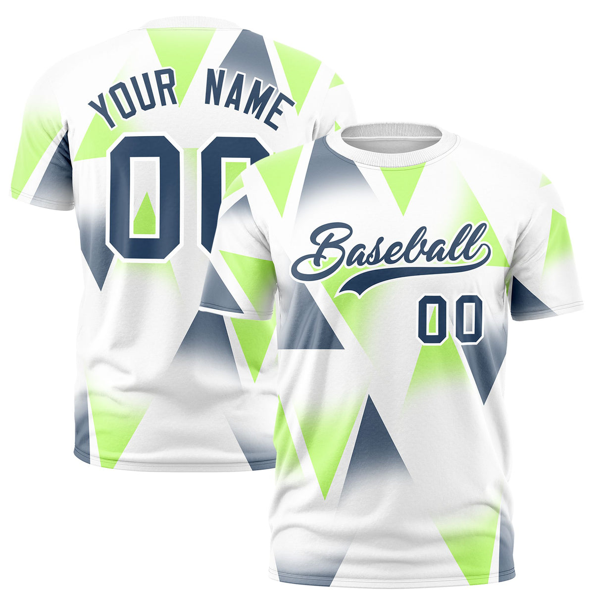 Custom White Neon Fluorescent Green-Gray Personalized Triangular Pattern Performance T-Shirt