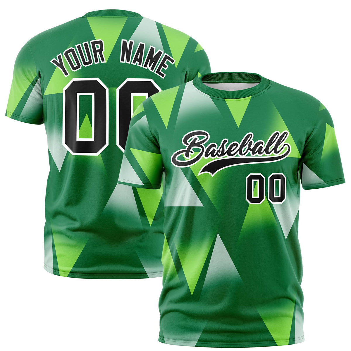 Custom Green Neon Green-Black Personalized Triangular Pattern Performance T-Shirt