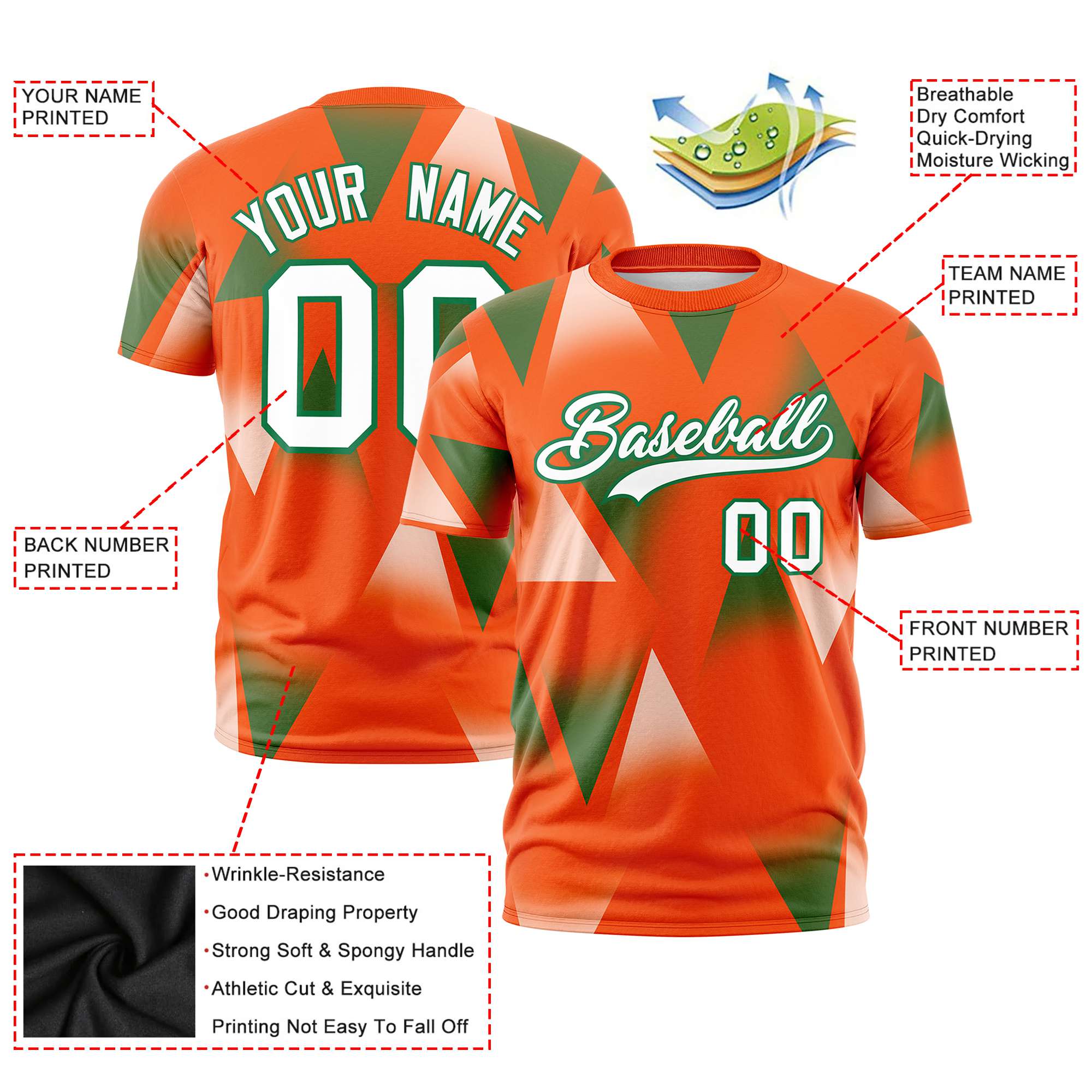 Custom Orange Green-White Personalized Triangular Pattern Performance T-Shirt