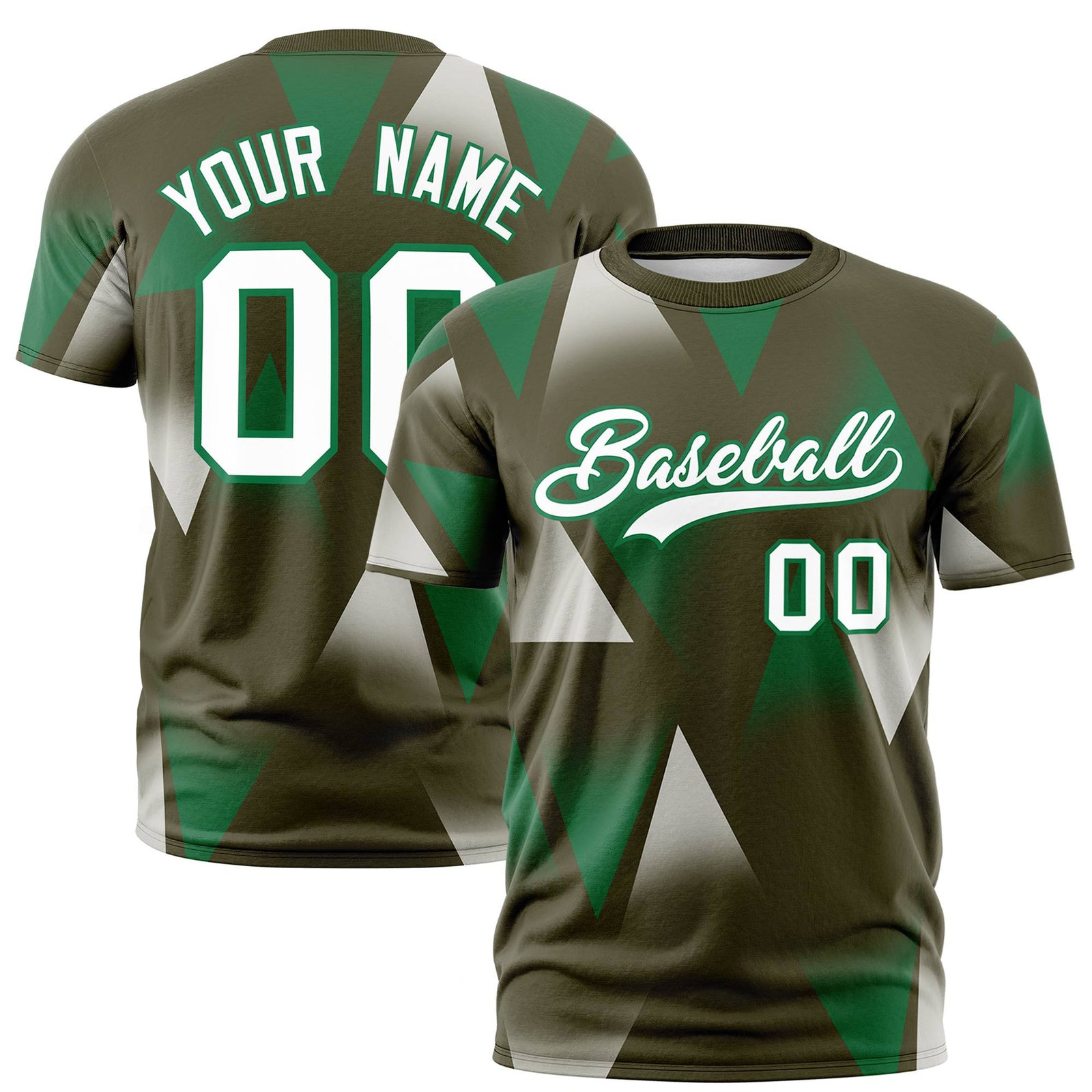 Custom Olive Green-White Personalized Triangular Pattern Performance T-Shirt