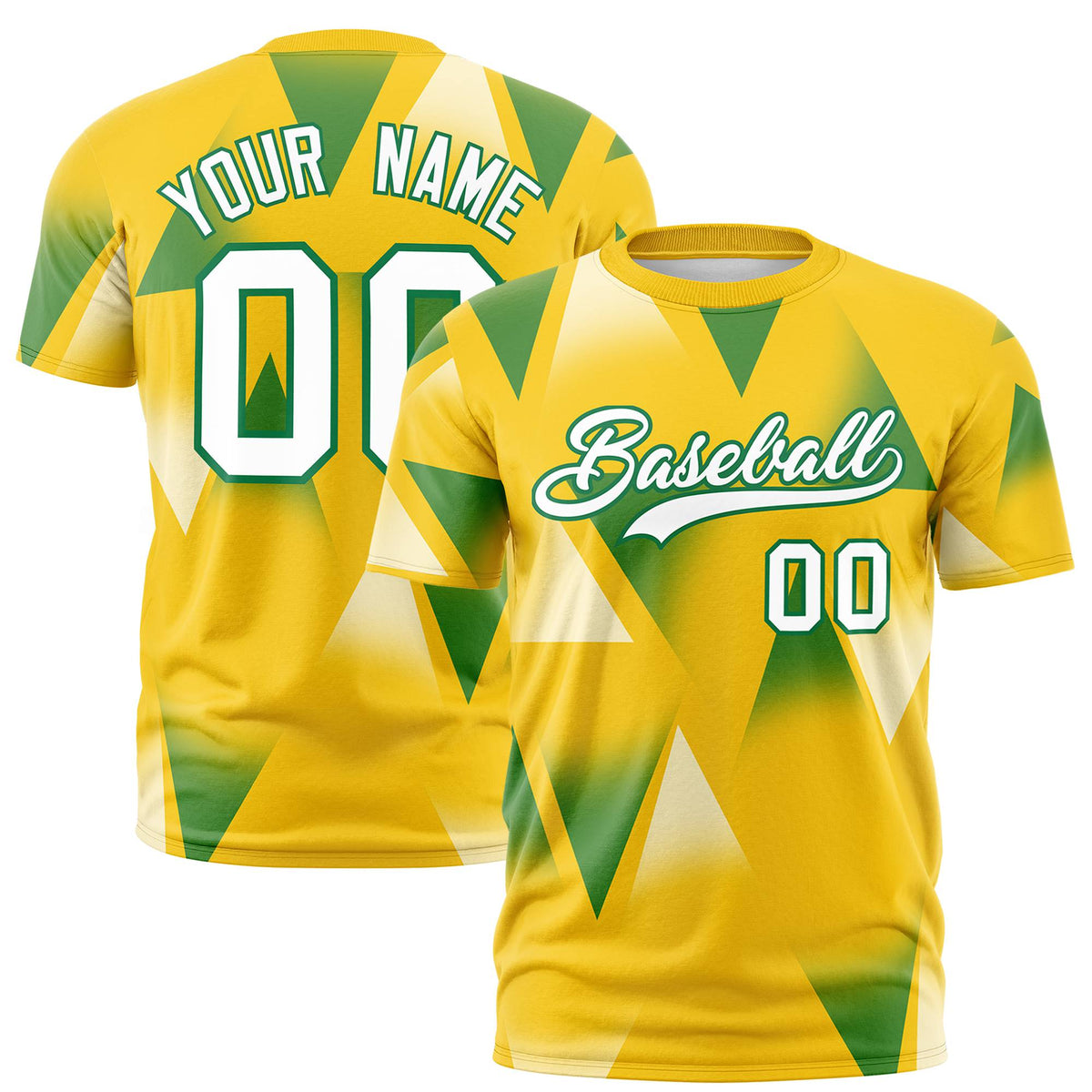 Custom Yellow Green-White Personalized Triangular Pattern Performance T-Shirt