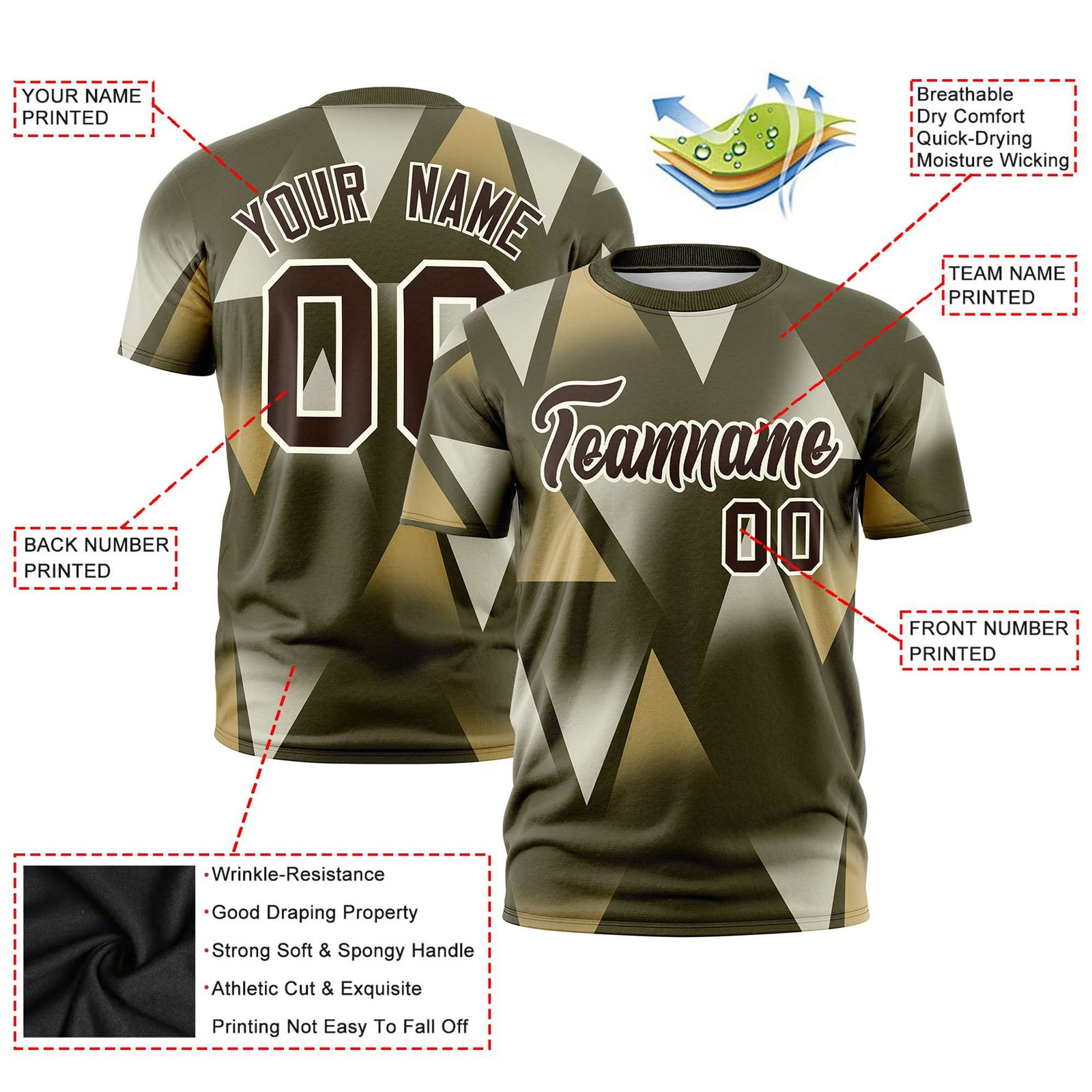 Custom Olive Old Gold-Brown Personalized Triangular Pattern Performance T-Shirt