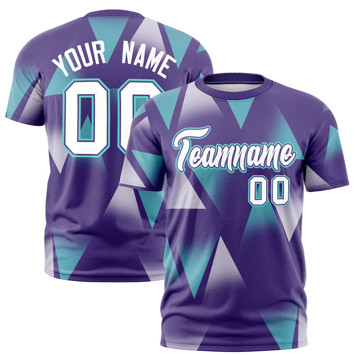 Custom Purple Aqua-White Personalized Triangular Pattern Performance T-Shirt