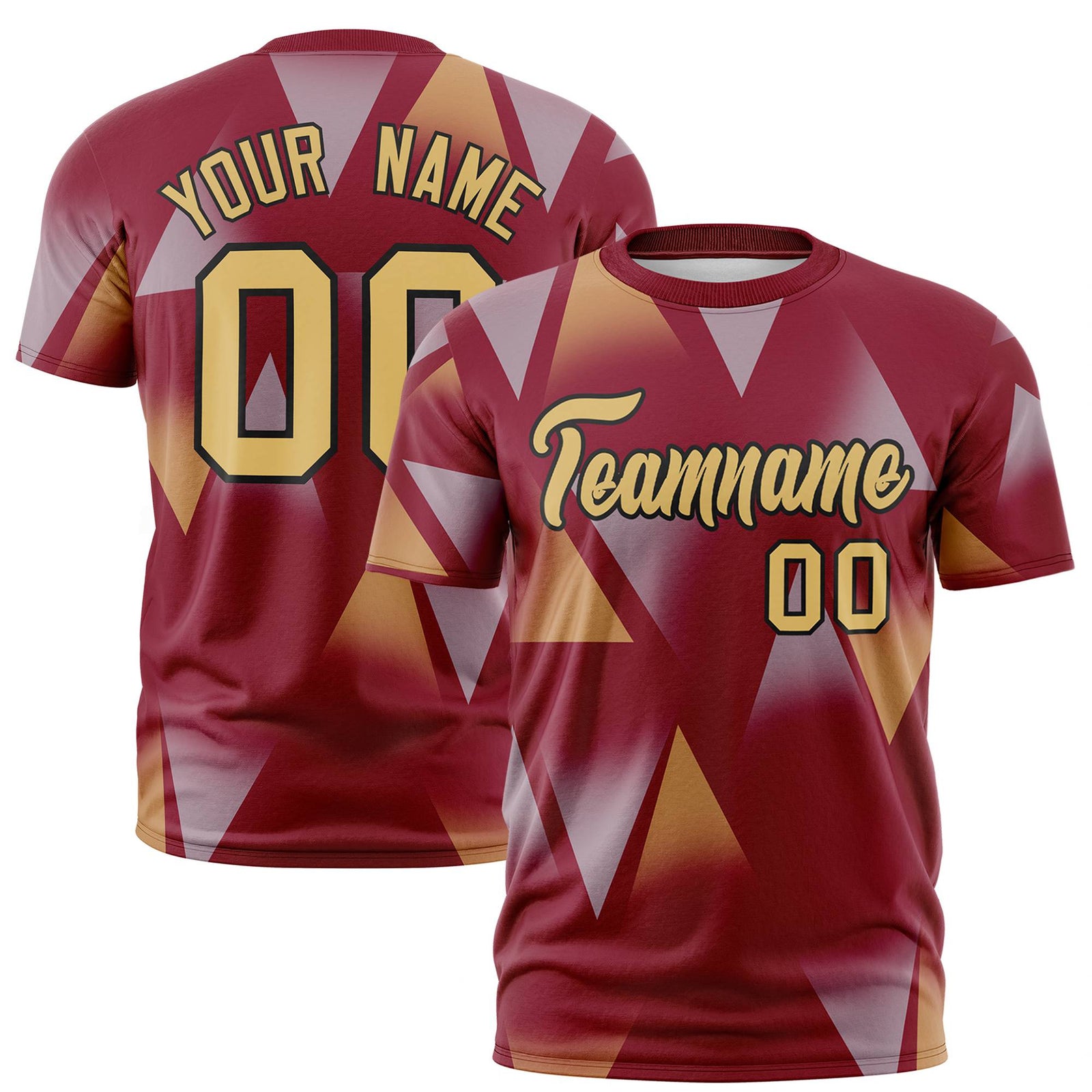 Custom Crimson White-Old Gold Personalized Triangular Pattern Performance T-Shirt