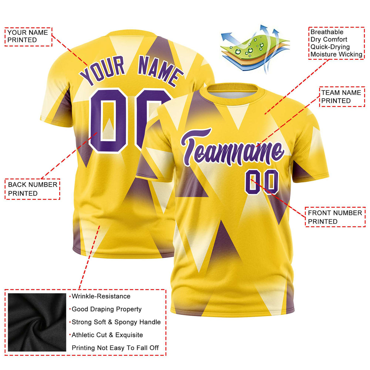 Custom Gold01 Purple-White Personalized Triangular Pattern Performance T-Shirt