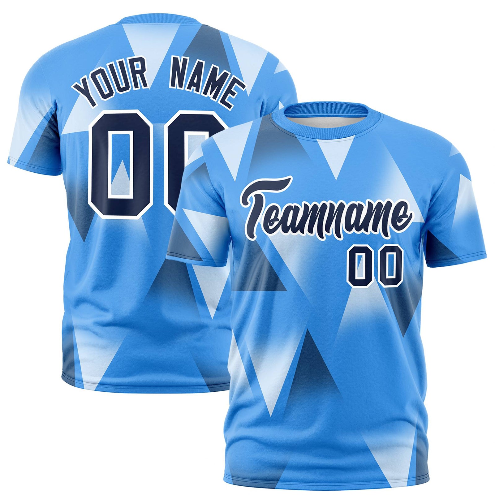 Custom Powder Blue White-Navy Personalized Triangular Pattern Performance T-Shirt
