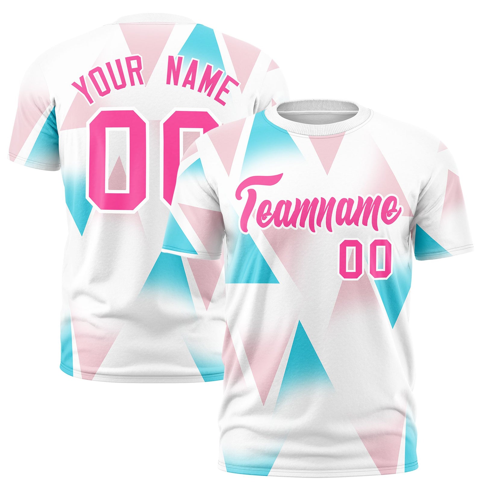 Custom White Aqua-Pink Personalized Triangular Pattern Performance T-Shirt