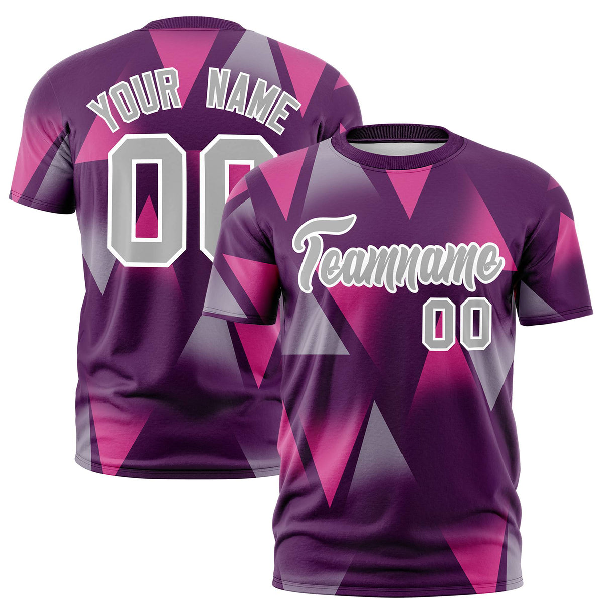 Custom Purple Pink-Gray Personalized Triangular Pattern Performance T-Shirt