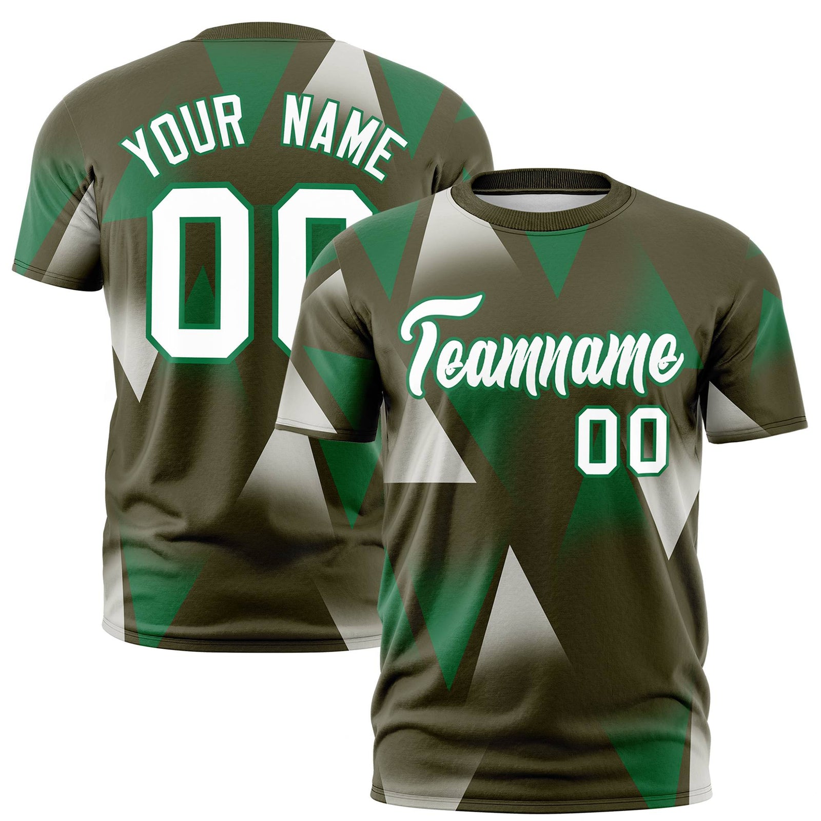 Custom Olive Green-White Personalized Triangular Pattern Performance T-Shirt