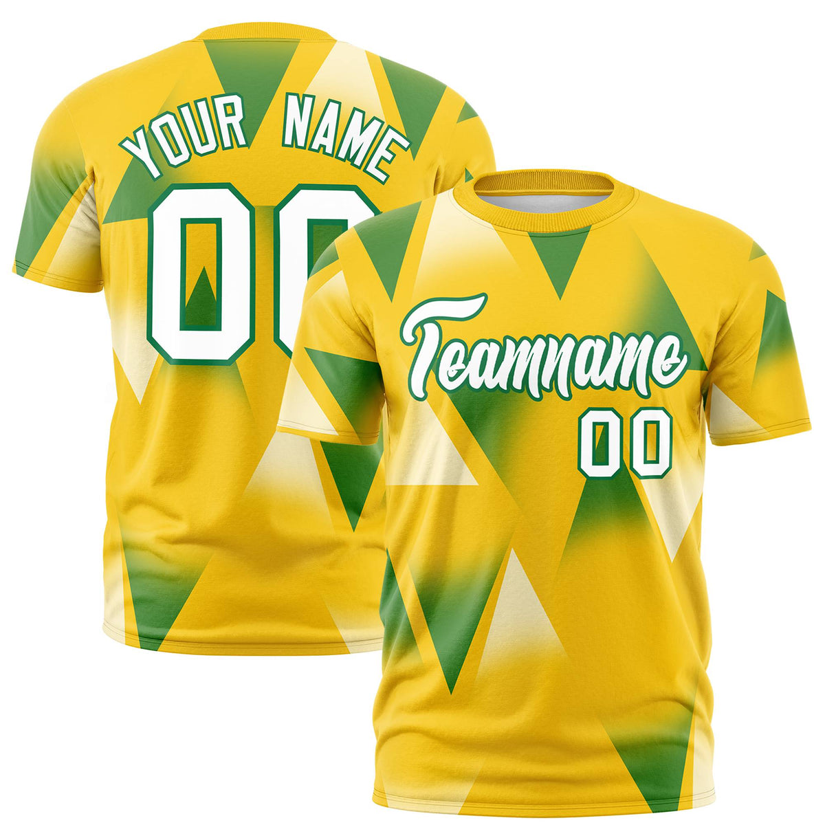 Custom Yellow Green-White Personalized Triangular Pattern Performance T-Shirt