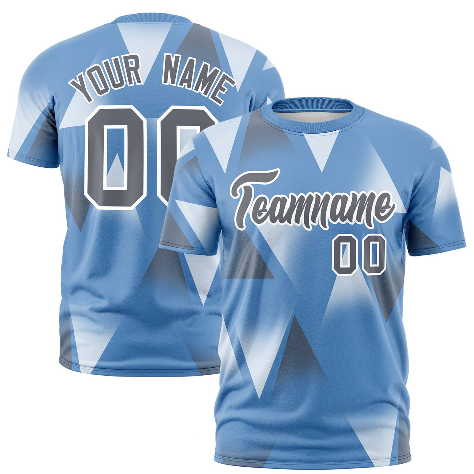 Custom Powder Blue White-Gray Personalized Triangular Pattern Performance T-Shirt