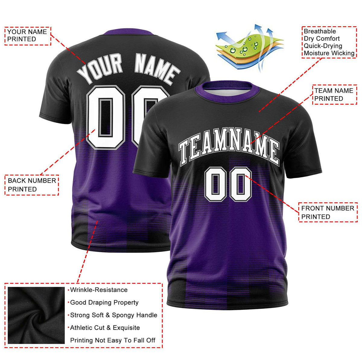 Custom Purple Black Gradient Fashion Design Performance T-Shirt