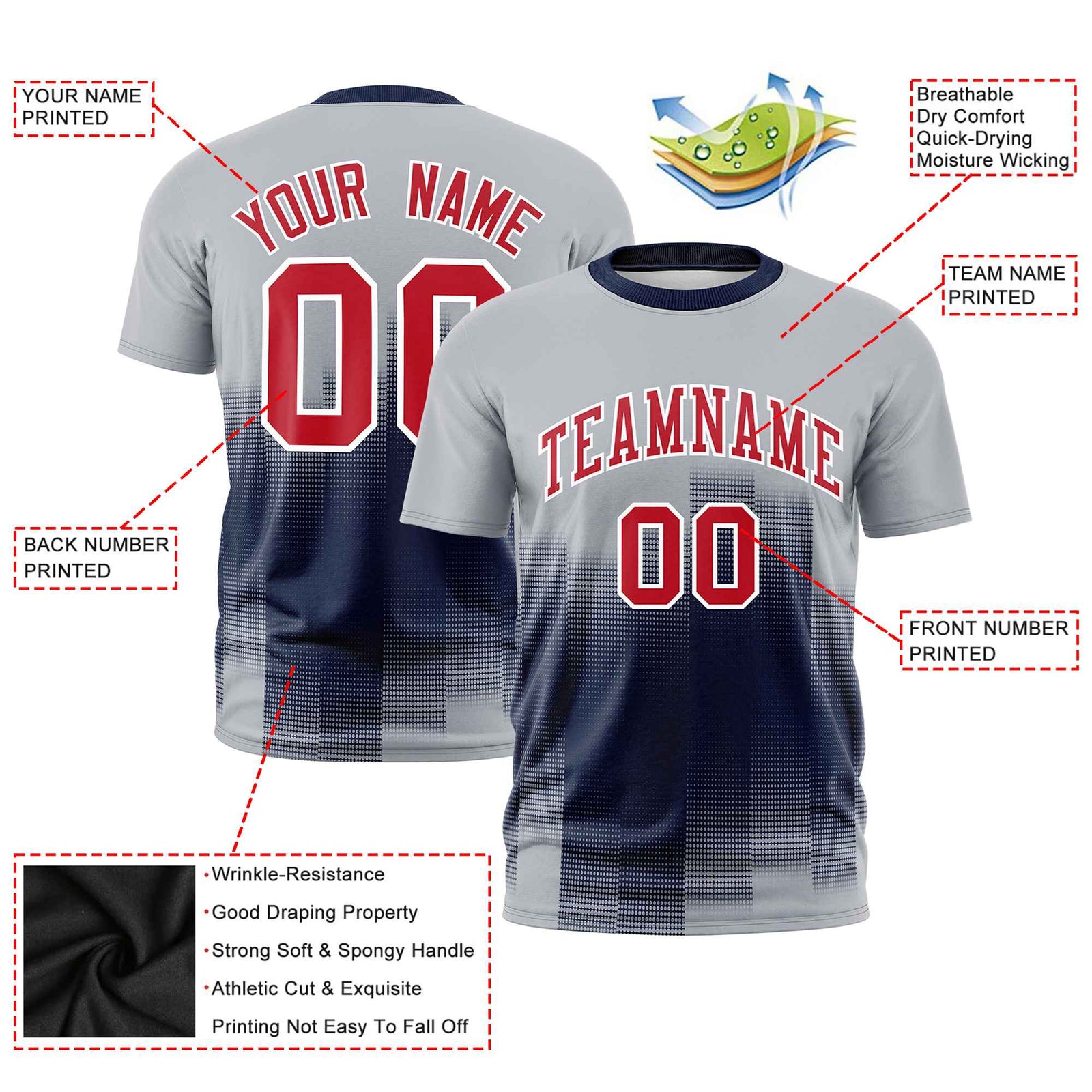 Custom Navy Gray Gradient Fashion Design Performance T-Shirt