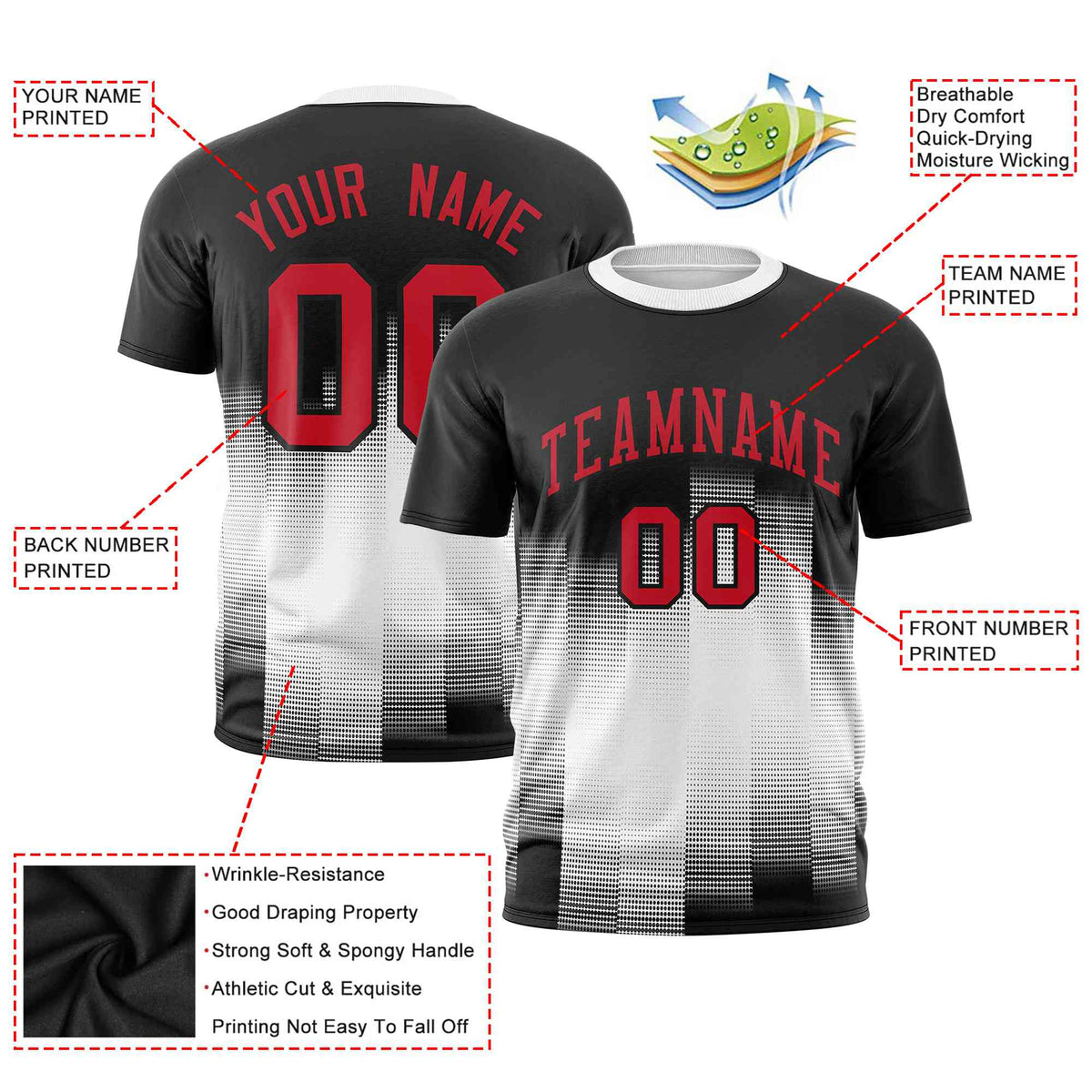 Custom White Black Gradient Fashion Design Performance T-Shirt