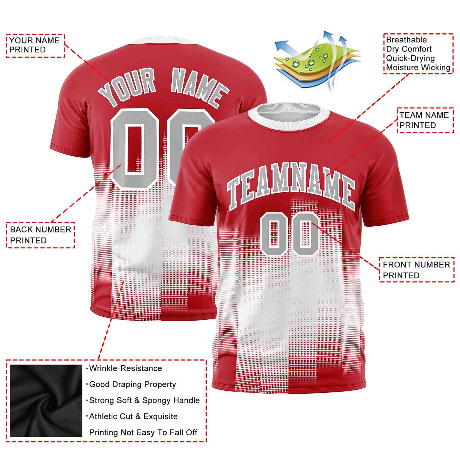 Custom White Red Gradient Fashion Design Performance T-Shirt