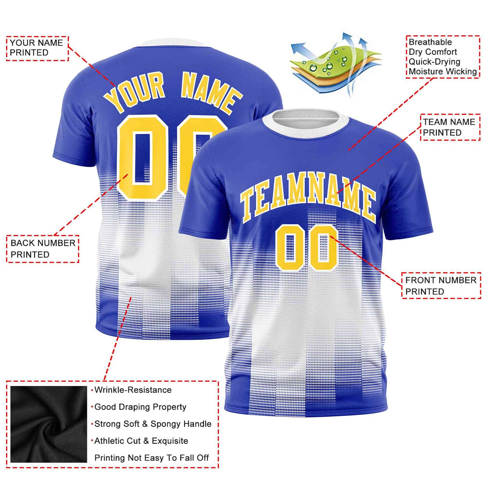 Custom White Royal Blue Gradient Fashion Design Performance T-Shirt