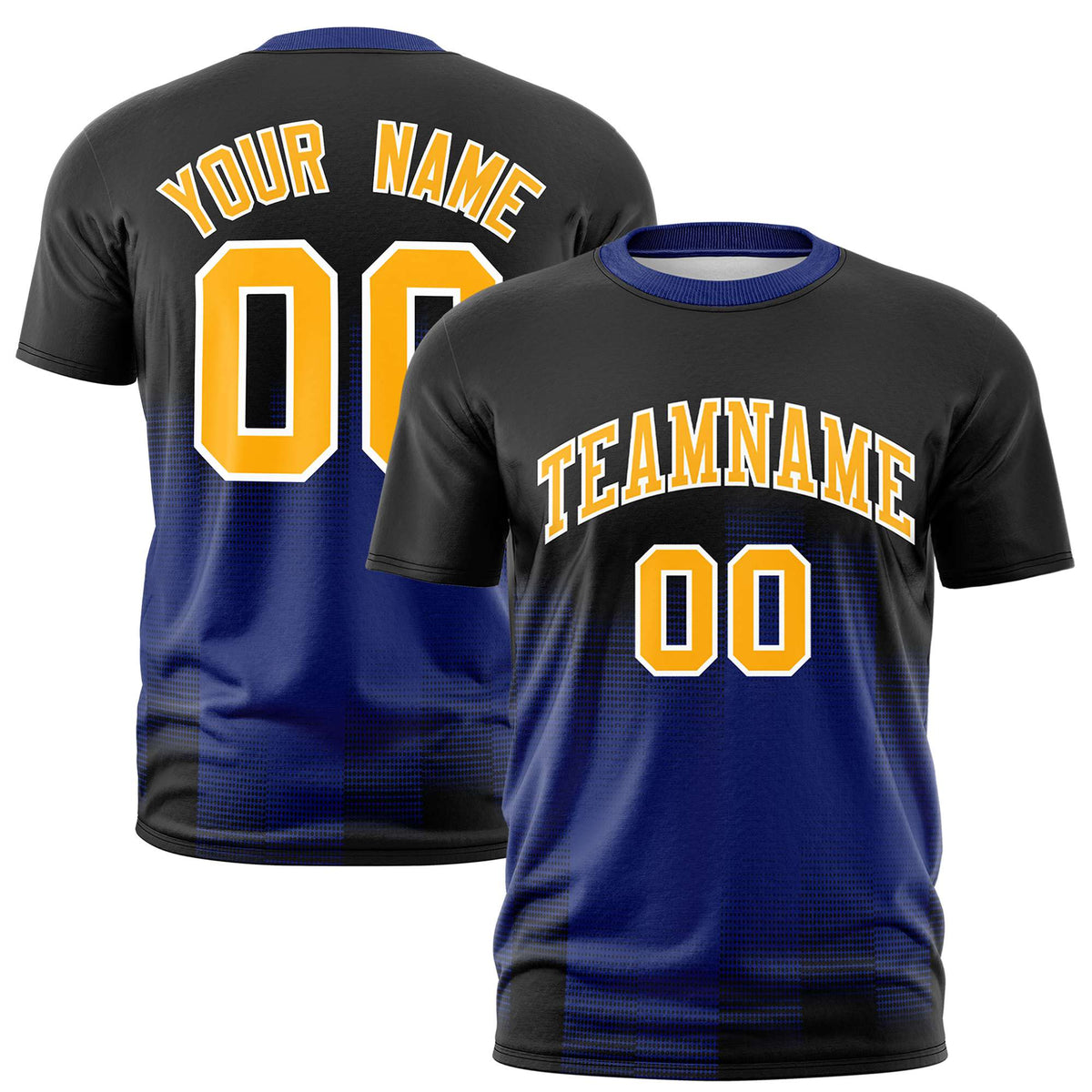 Custom Royal Blue Black Gradient Fashion Design Performance T-Shirt