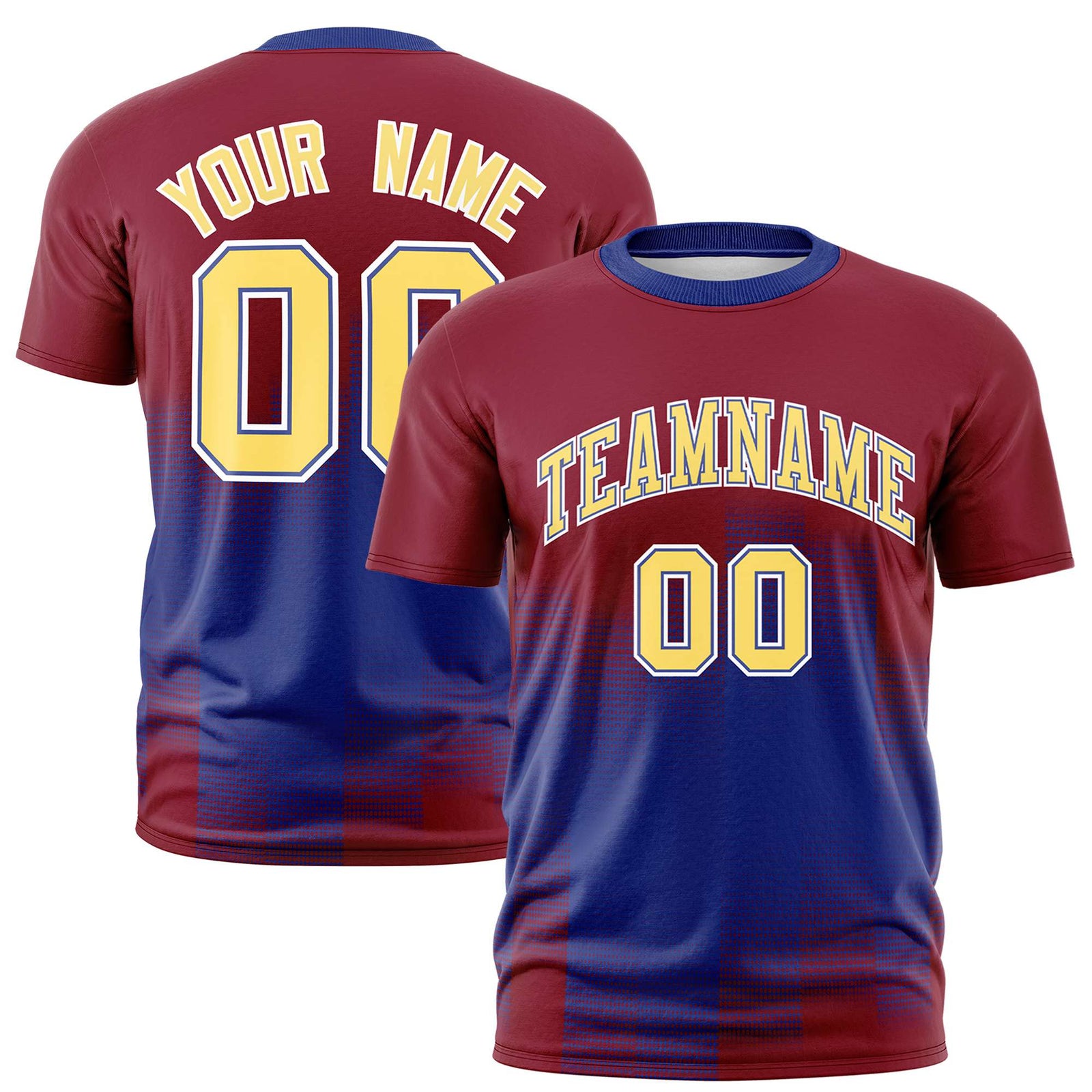 Custom Royal Blue Crimson Gradient Fashion Design Performance T-Shirt