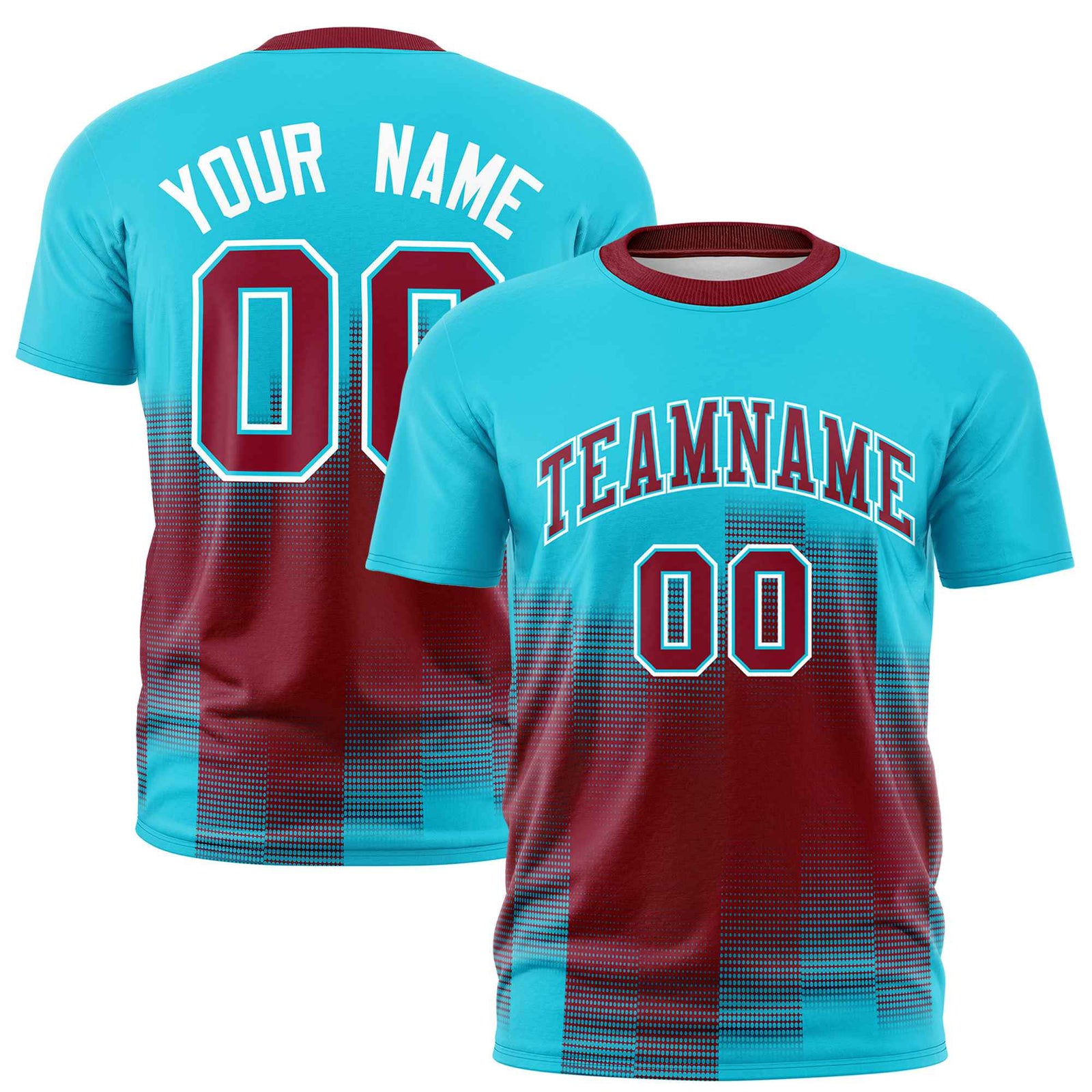 Custom Crimson Sky Blue Gradient Fashion Design Performance T-Shirt