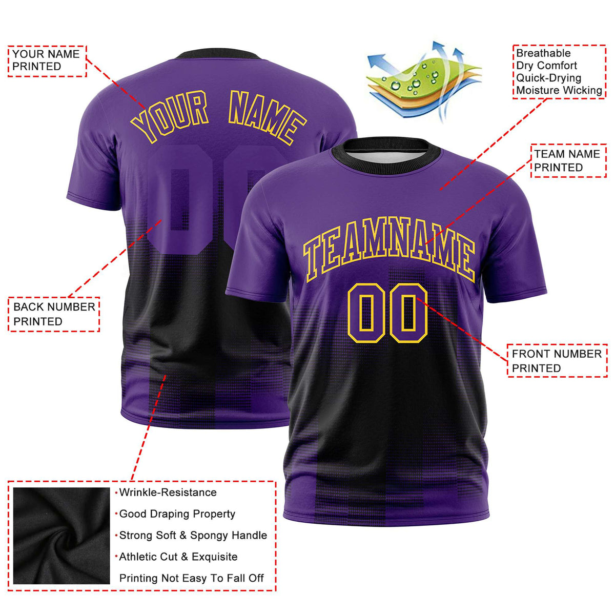 Custom Black Purple Gradient Fashion Design Performance T-Shirt
