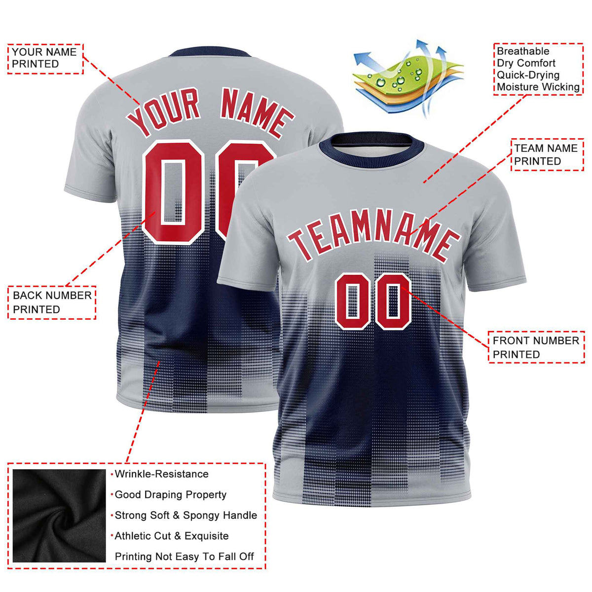 Custom Navy Gray Gradient Fashion Design Performance T-Shirt