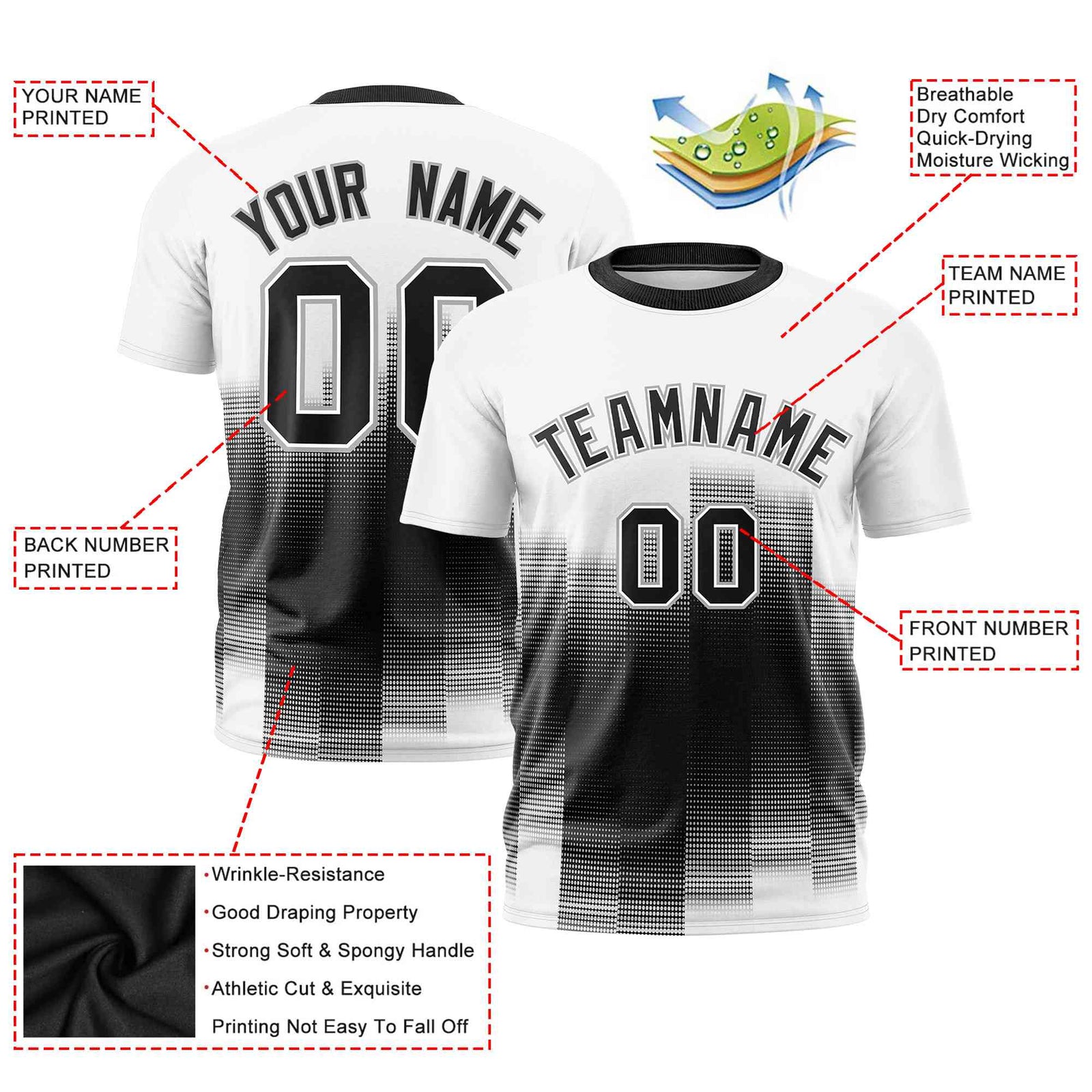 Custom Black White Gradient Fashion Design Performance T-Shirt