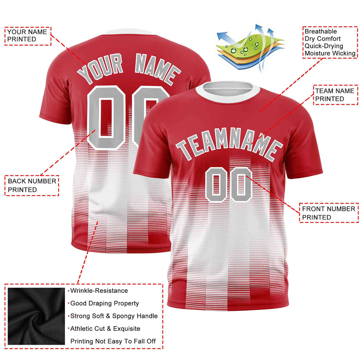 Custom White Red Gradient Fashion Design Performance T-Shirt