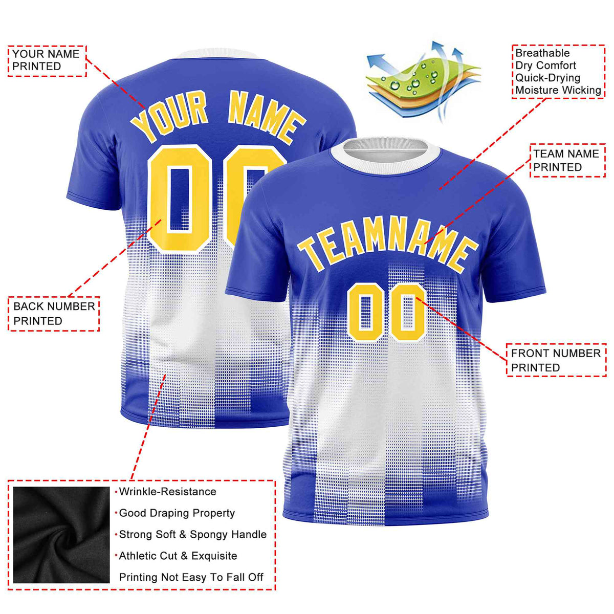 Custom White Royal Blue Gradient Fashion Design Performance T-Shirt