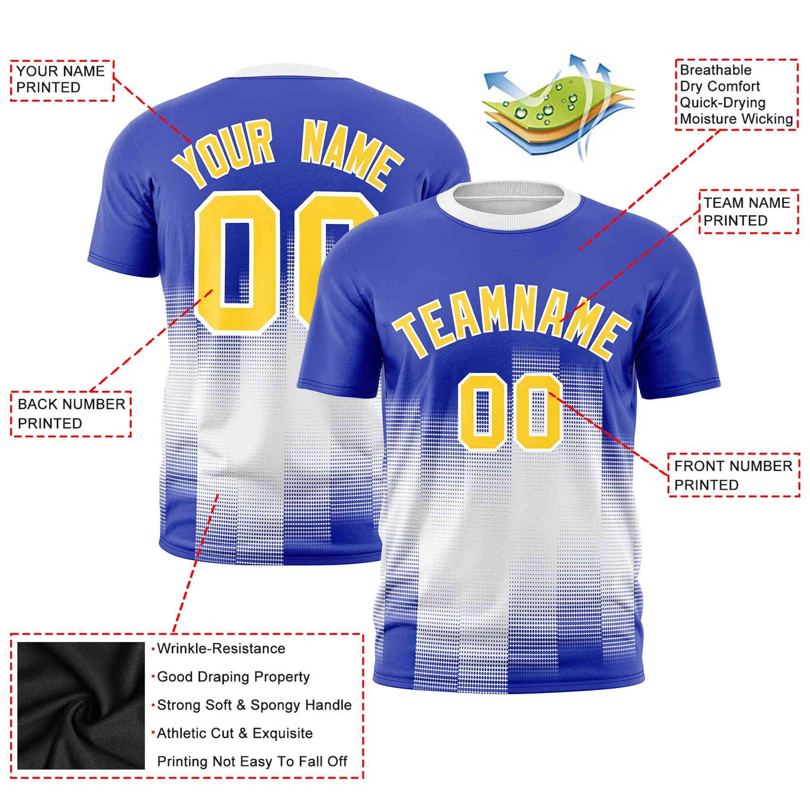 Custom White Royal Blue Gradient Fashion Design Performance T-Shirt